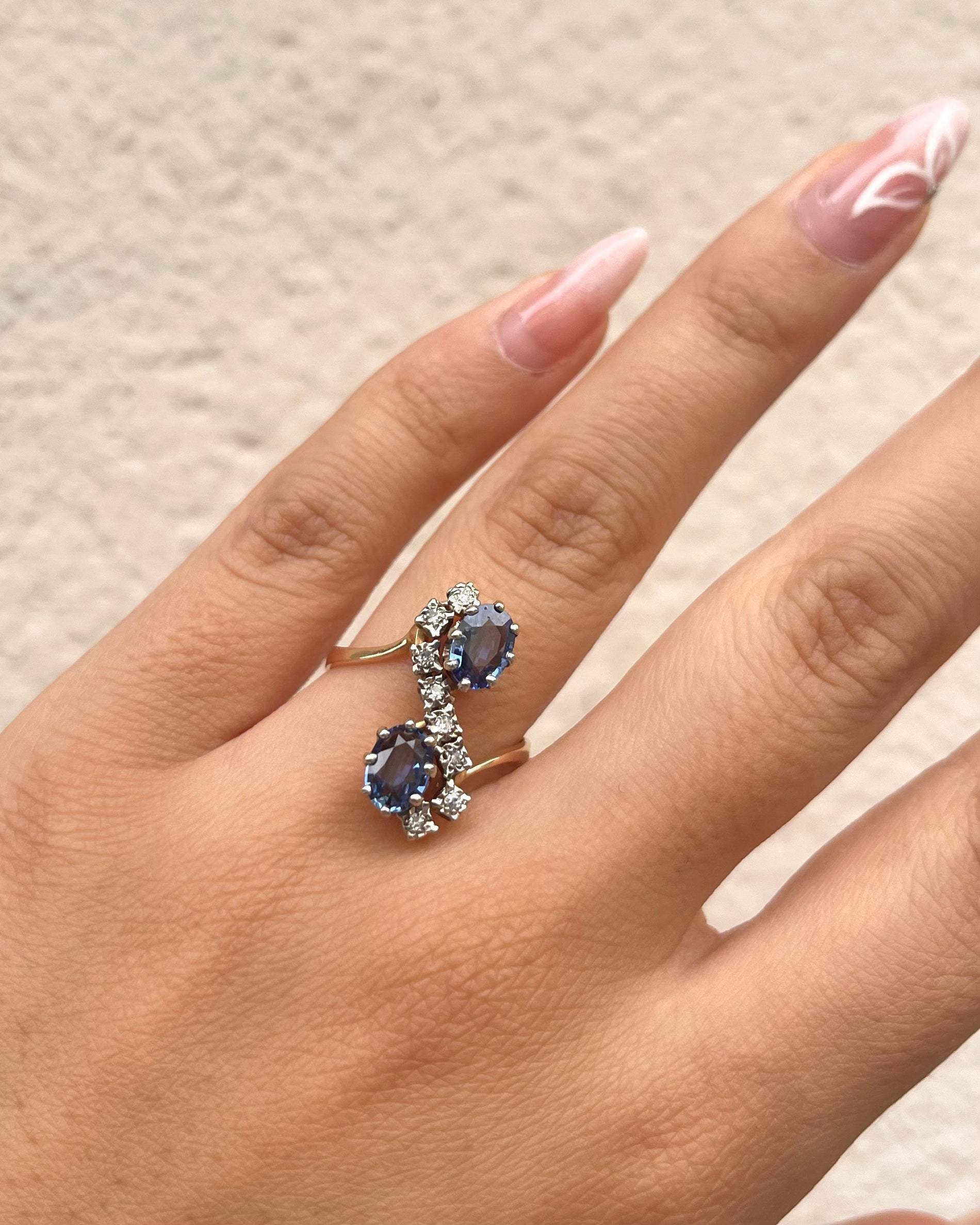 Bague Toi & Moi Saphirs 1.30 carat & Diamants "Mireille"