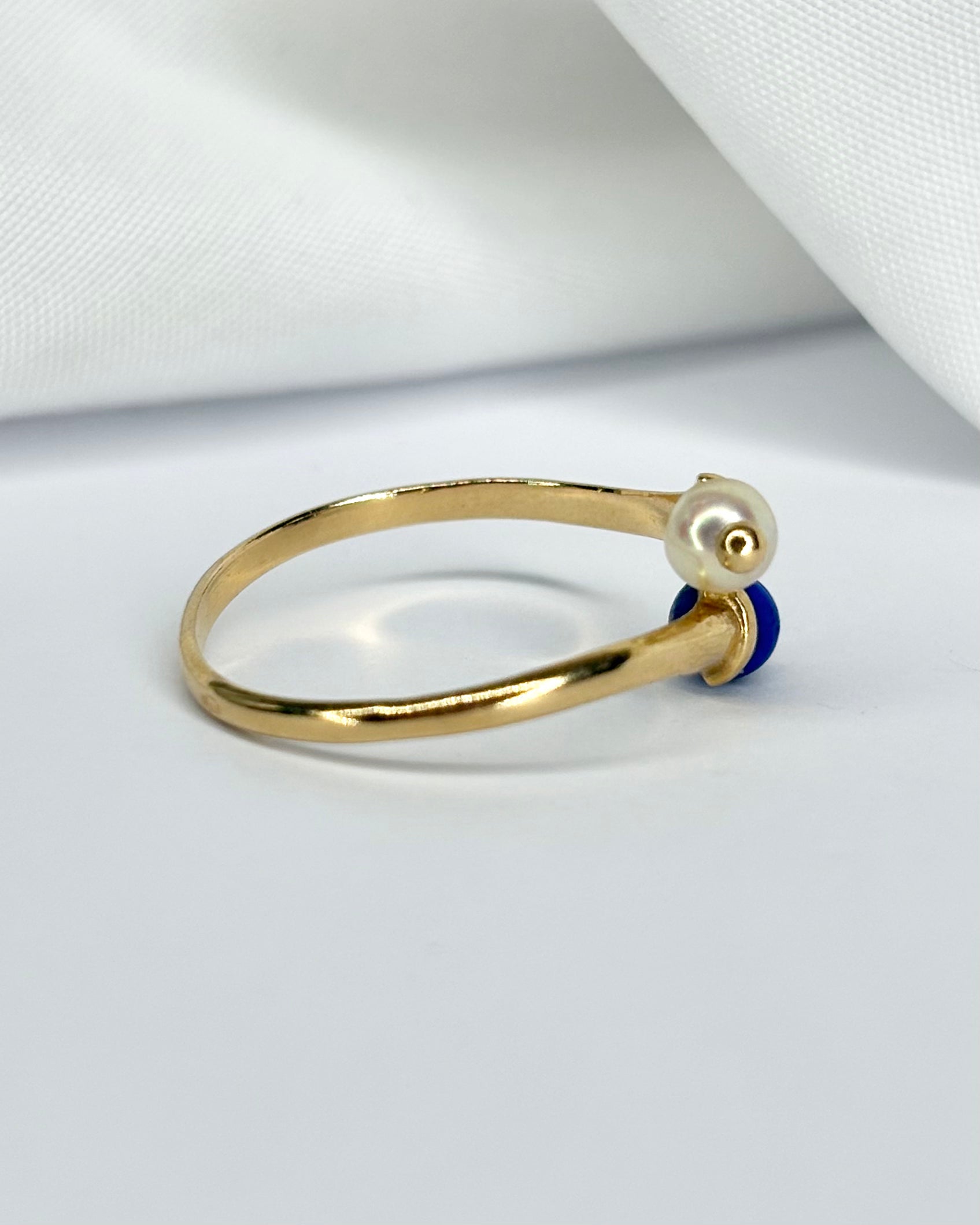 Toi & Moi Ring Pearl & Lapis Lazuli "Prune"