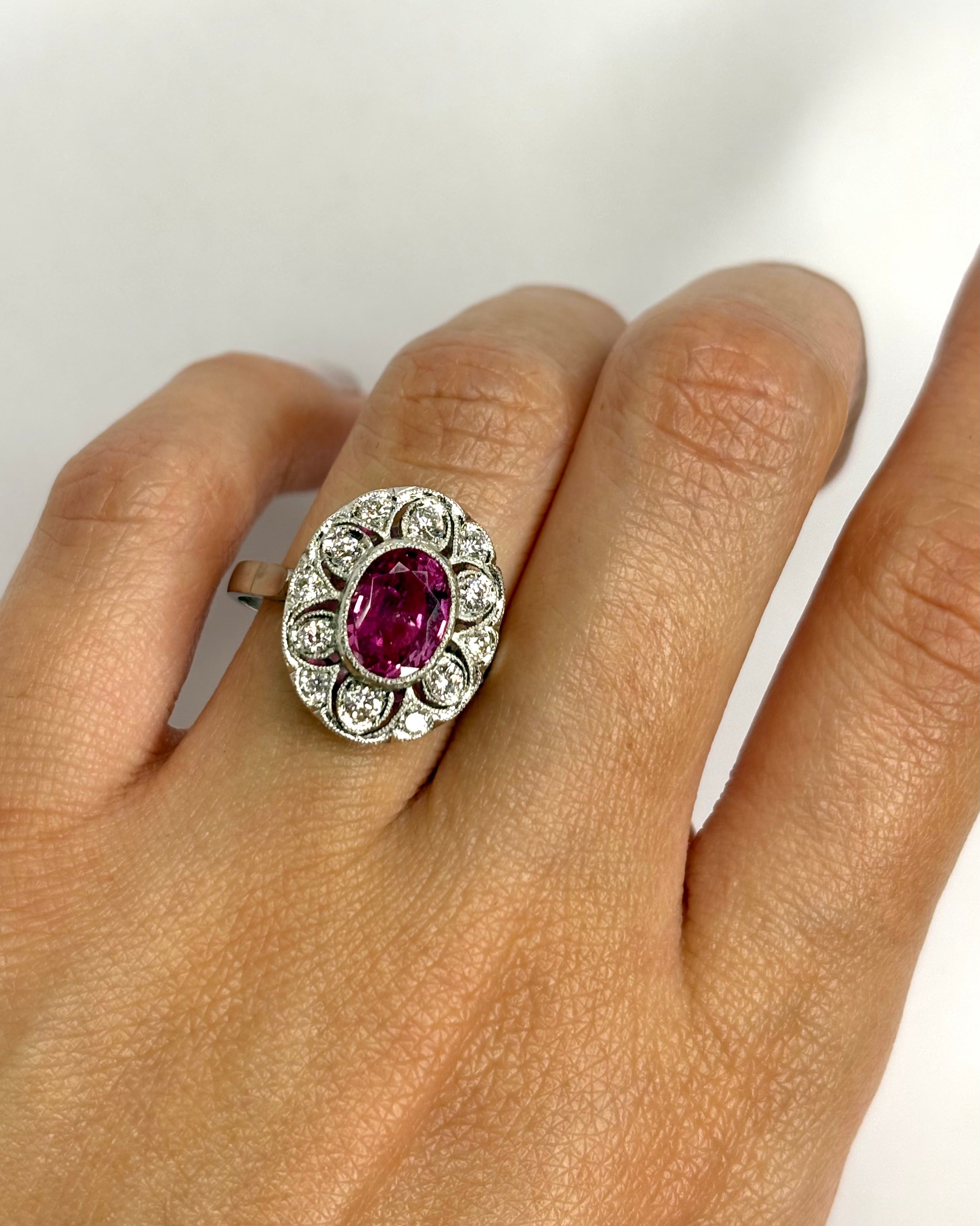 Art Deco Style Ring Sapphire 1.80 Carat & Diamonds 0.42 Carat "Ginelle"