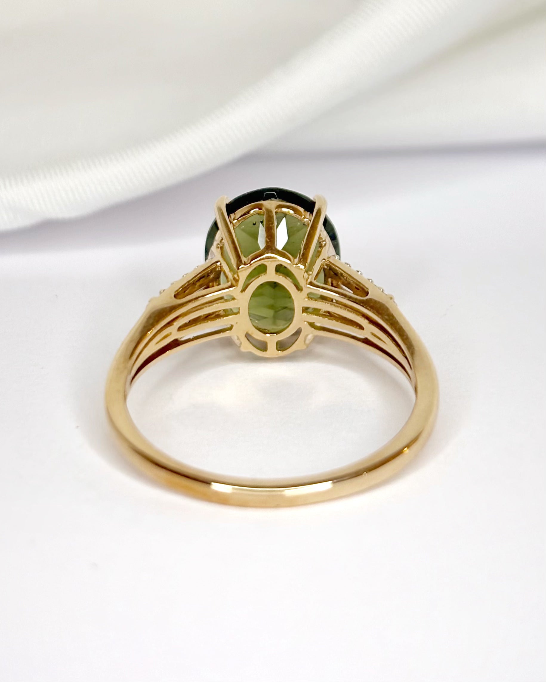 Bague Cocktail Moldavite 4.15 carats & Diamants "Aurore"