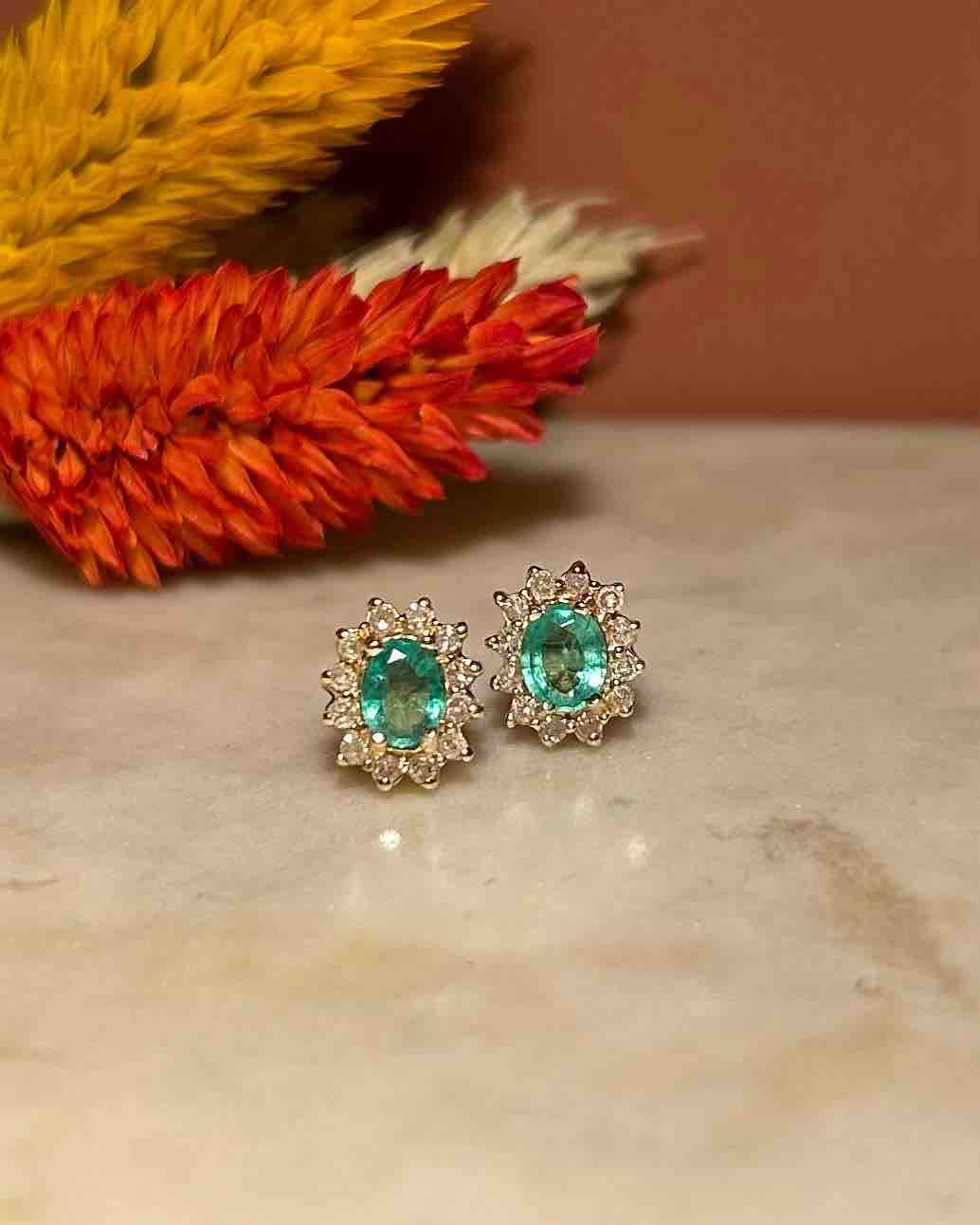 "Elayda" Emerald & Diamond Daisy Earrings