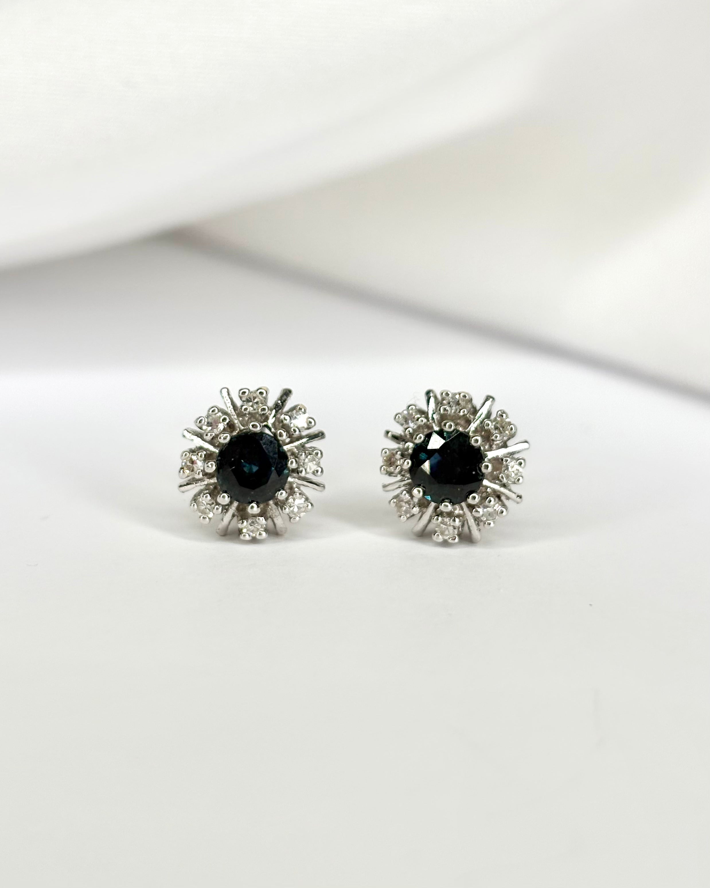 Daisy Stud Earrings Sapphires 1.56 carat & 16 Diamonds "Esa"