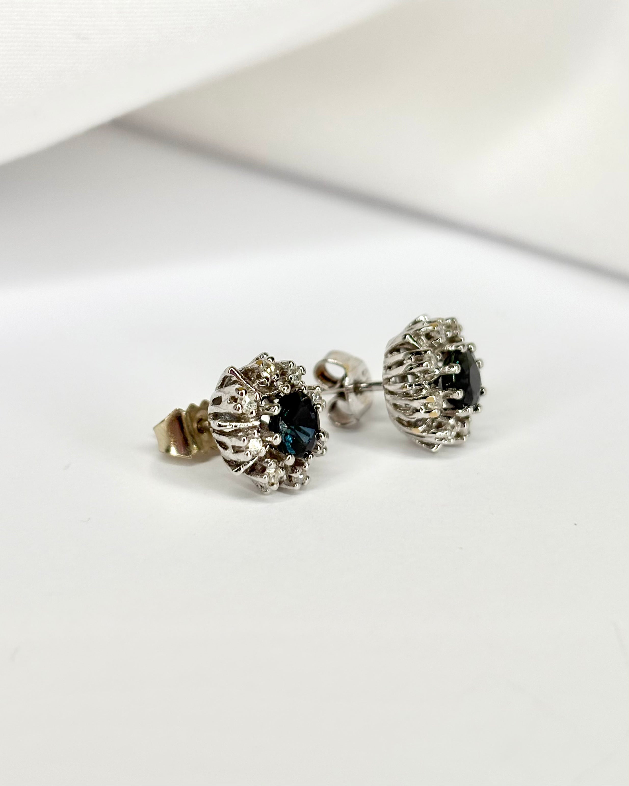 Daisy Stud Earrings Sapphires 1.56 carat & 16 Diamonds "Esa"