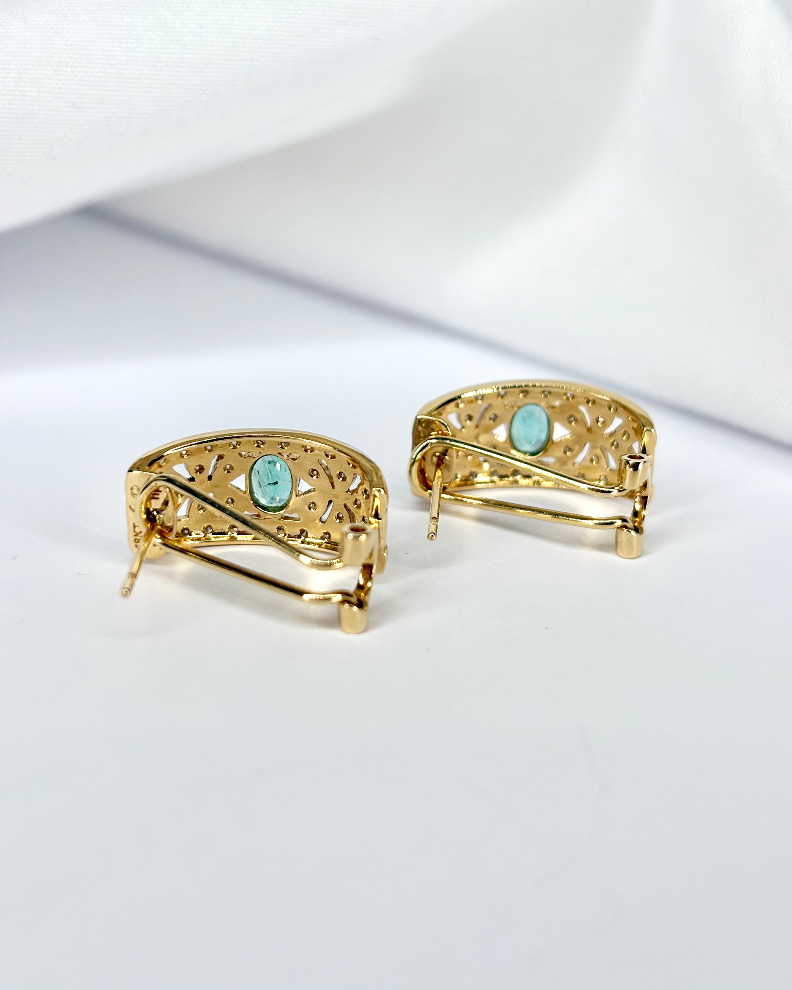 Emerald Earrings 1 carat & 68 Diamonds "Veronica"