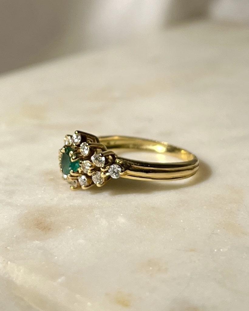 Bague marguerite émeraude & diamants vintage "Amy " - Elliade Paris