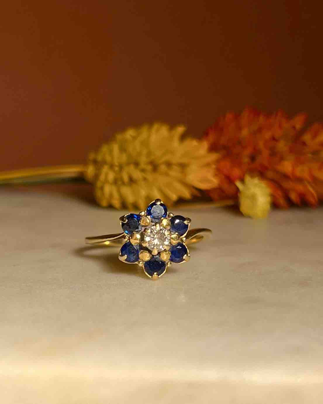 "Dalya" Sapphire & Diamond Daisy Ring