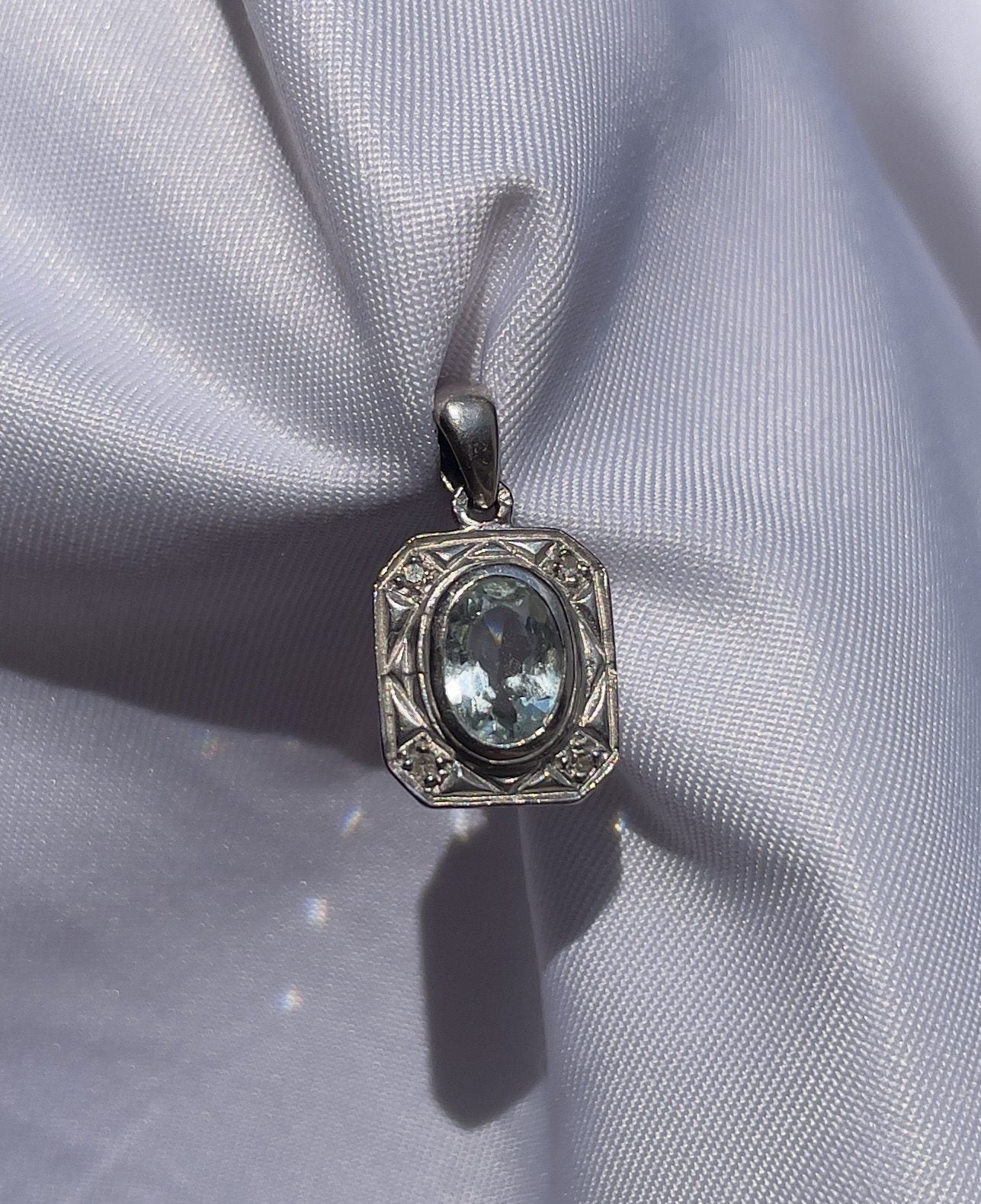 Pendentif Style Art-déco Aigue-Marine & diamants "Luce"