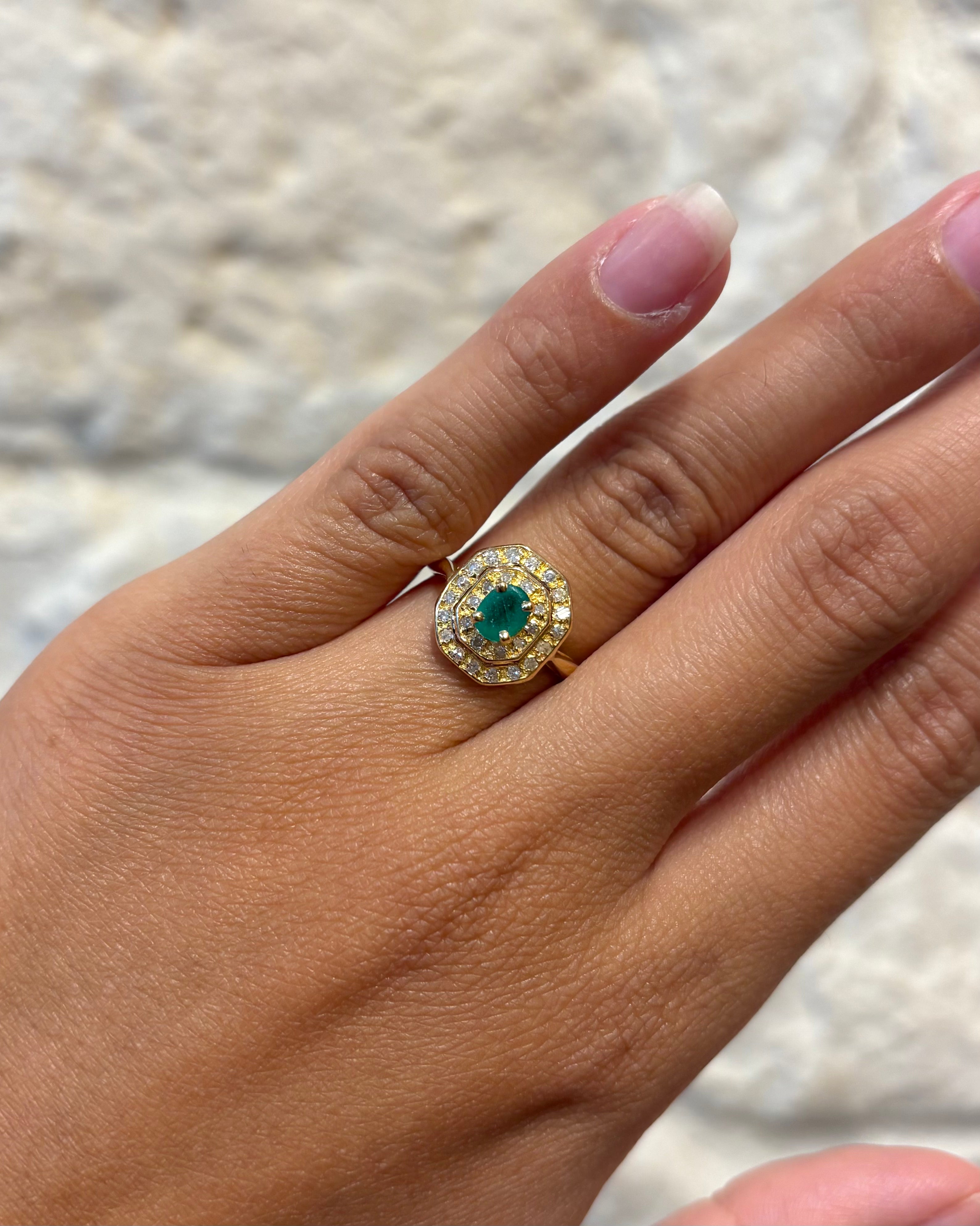 Bague Style Art Deco Émeraude & Diamants "Corine"
