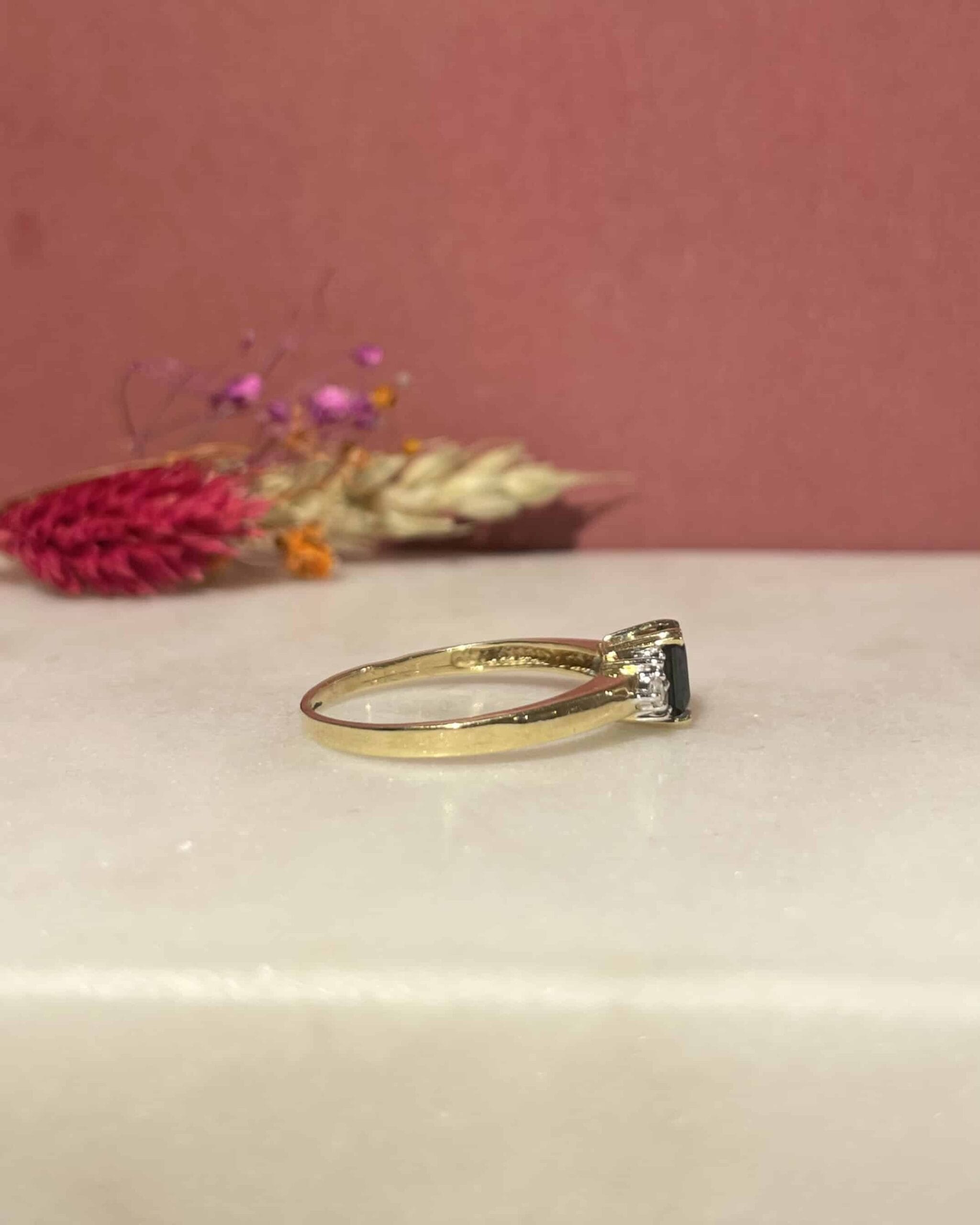 "Kyria" 0.70 Carat Sapphire & 6 Diamond Trilogy Ring