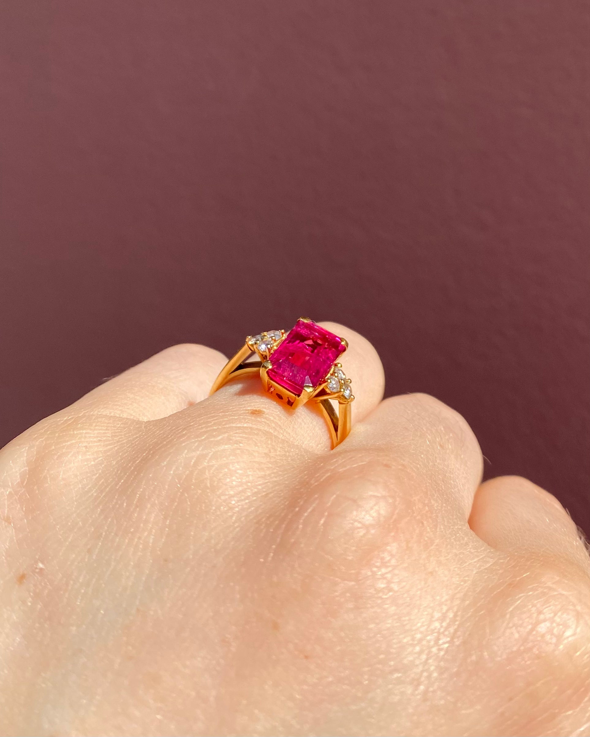 Bague Trilogie Tourmaline Rose 2.80 carats & Diamants "Sanya"