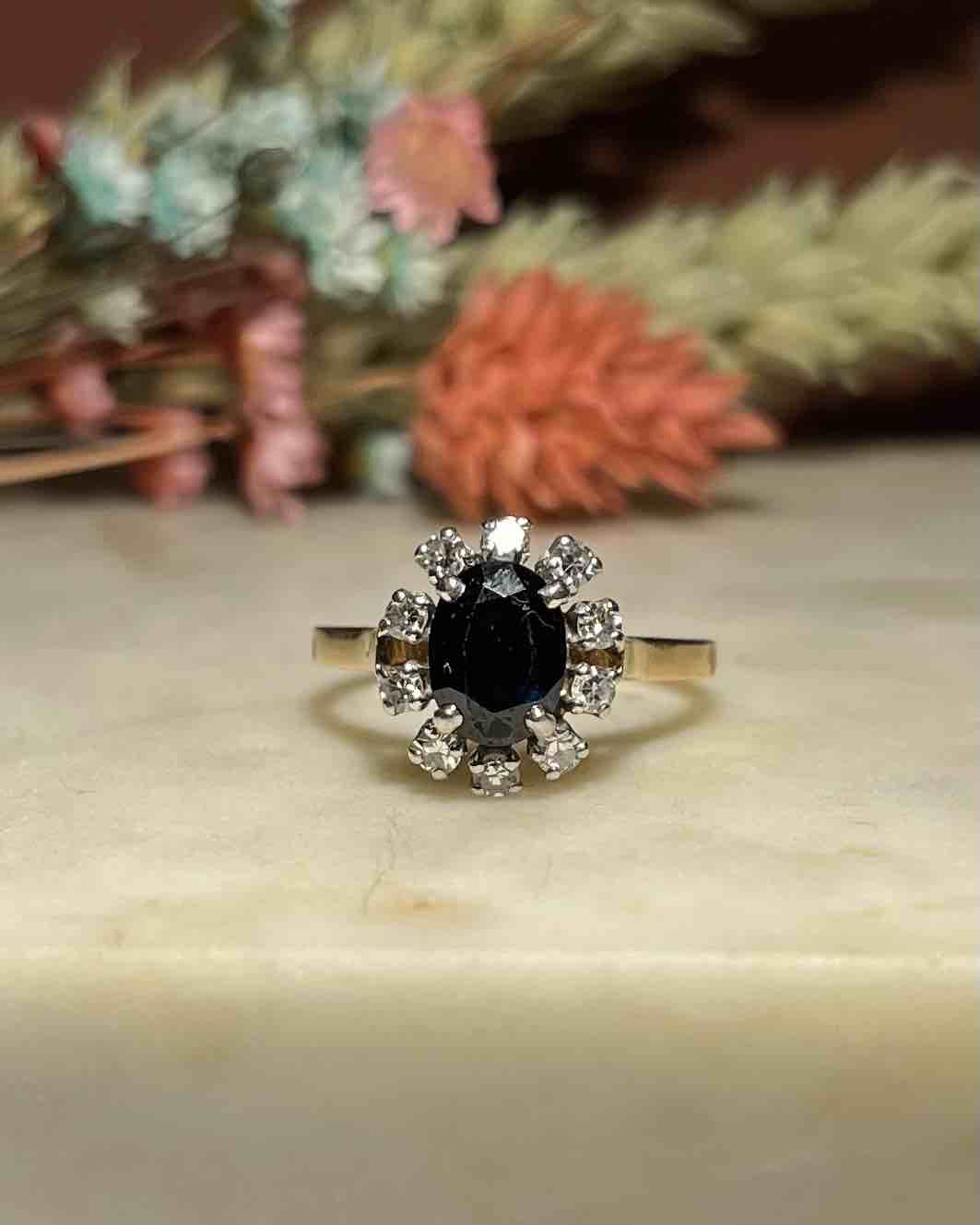 Bague marguerite saphir 1 carat & diamants "Aléna"
