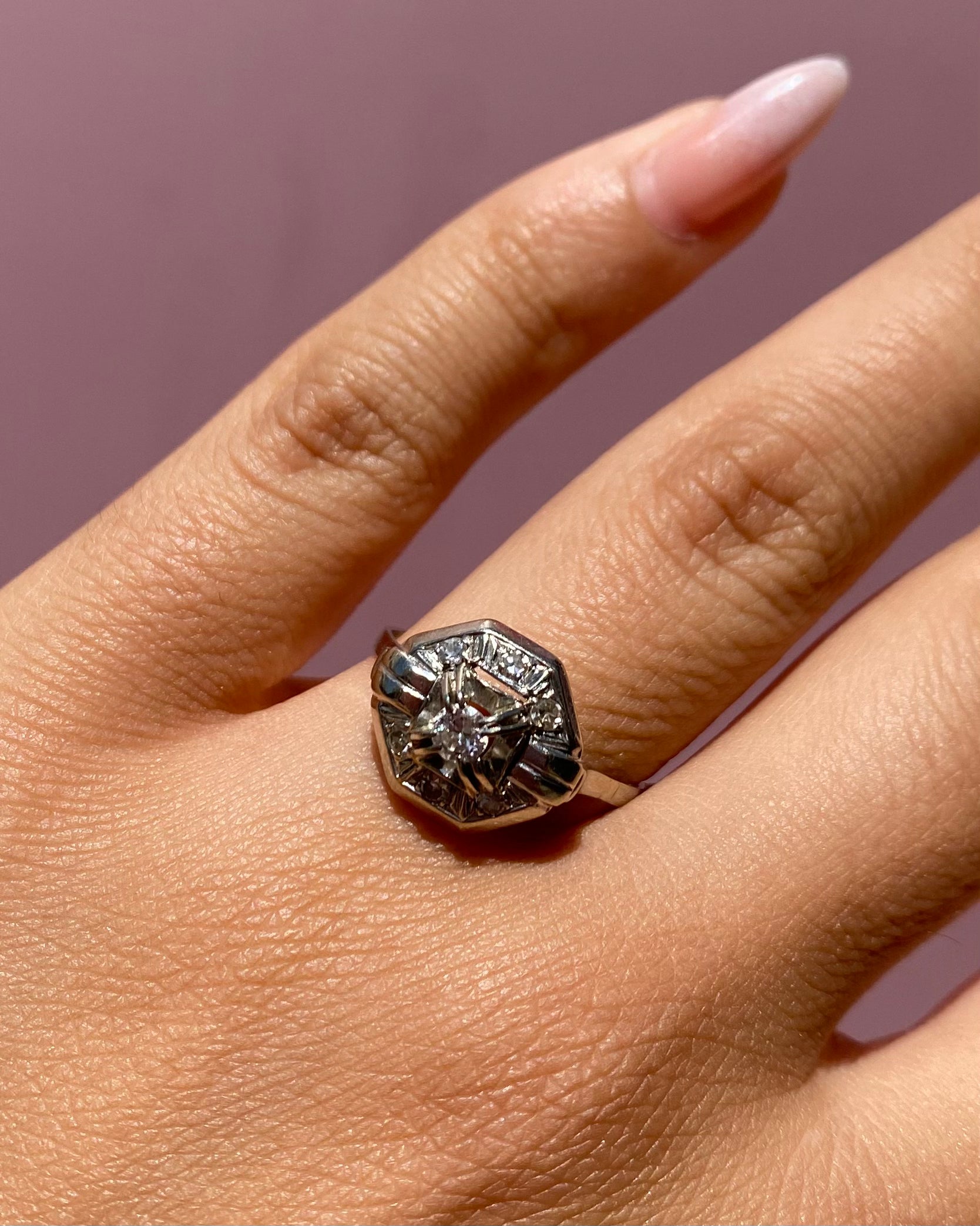 Bague Art-déco Octogonale Diamants "Quitterie"