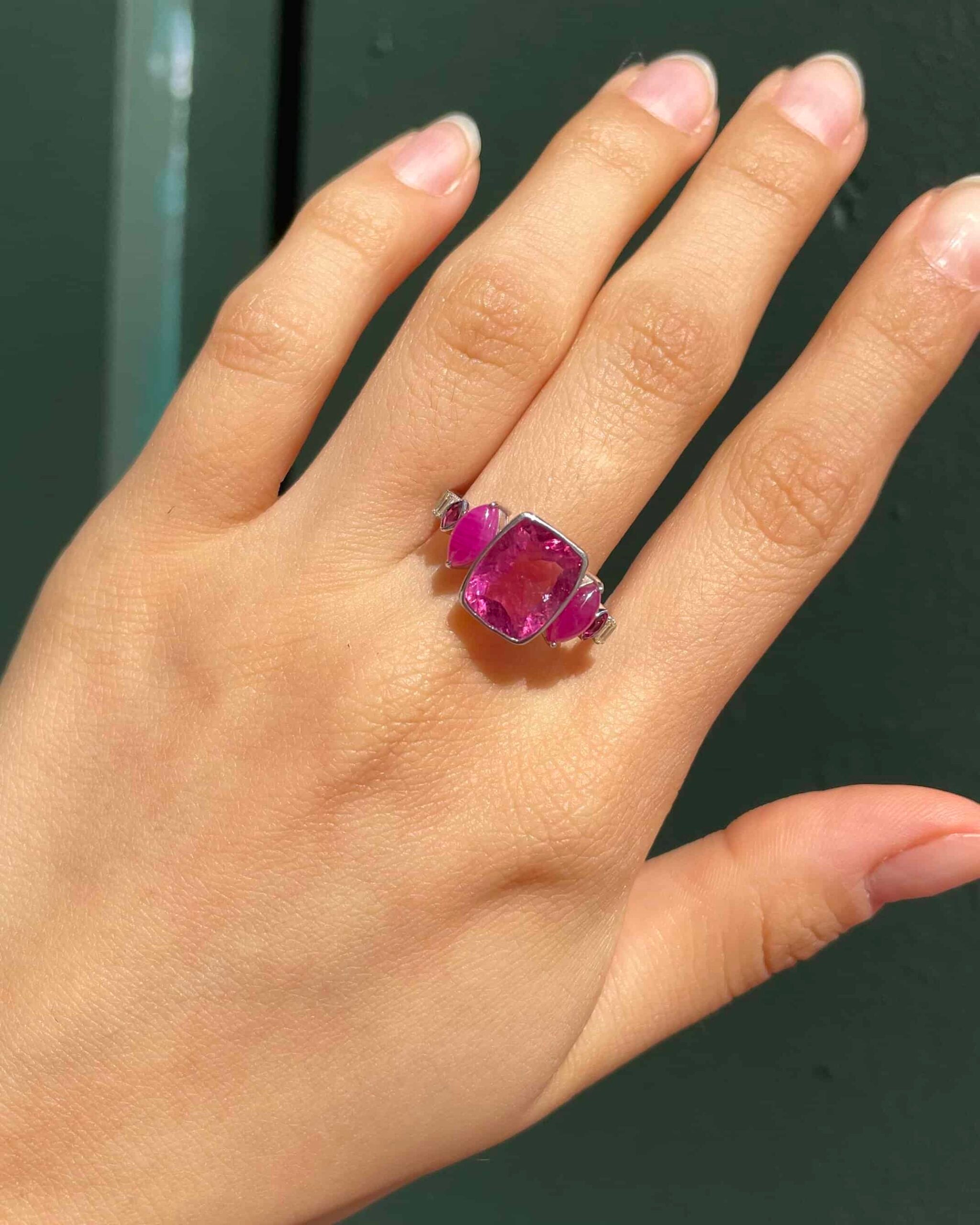 Bague Trilogie Tourmalines Roses 3.30 Carats et Diamants "Siréna"