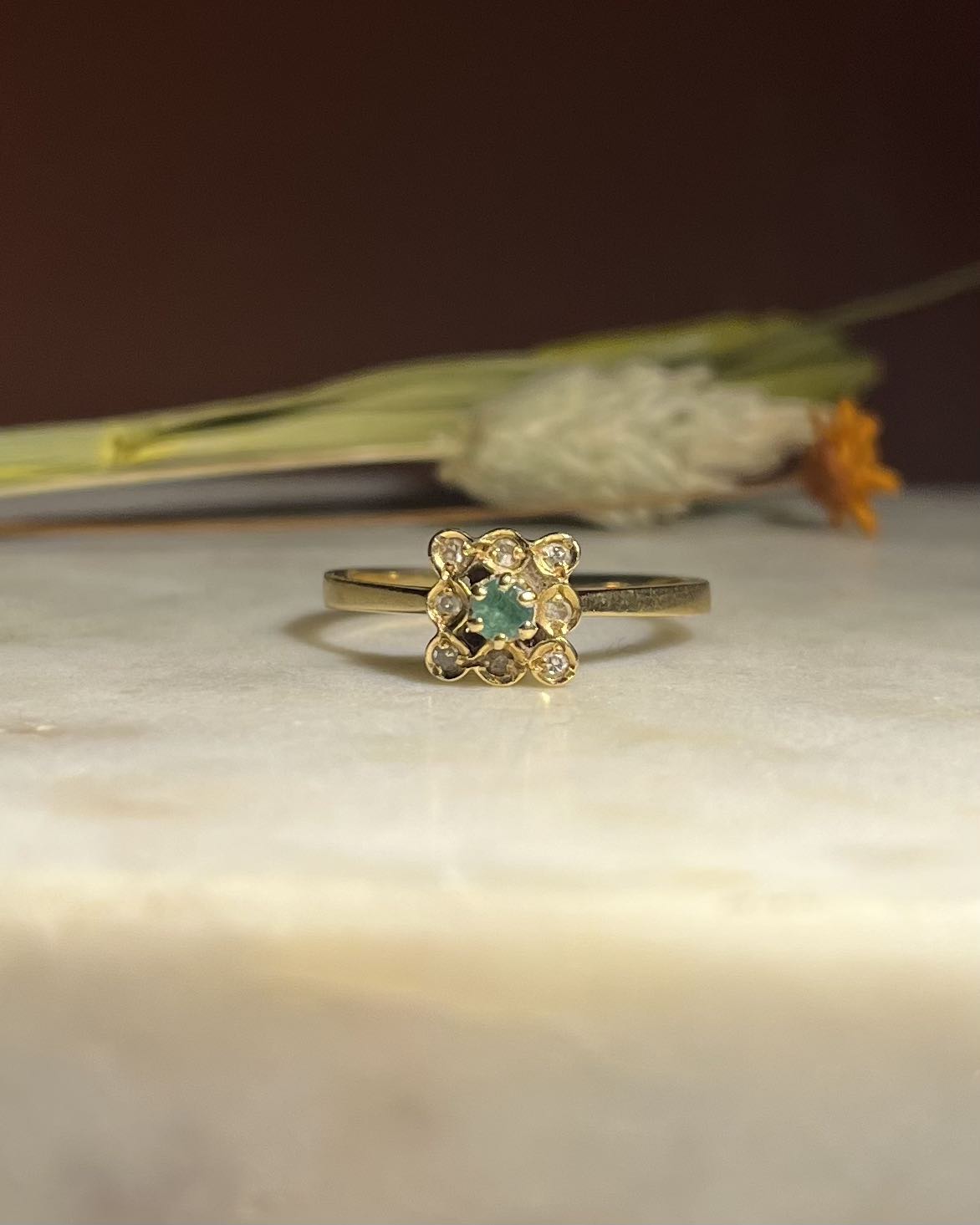 "Cassandra" Emerald & Diamond Daisy Ring