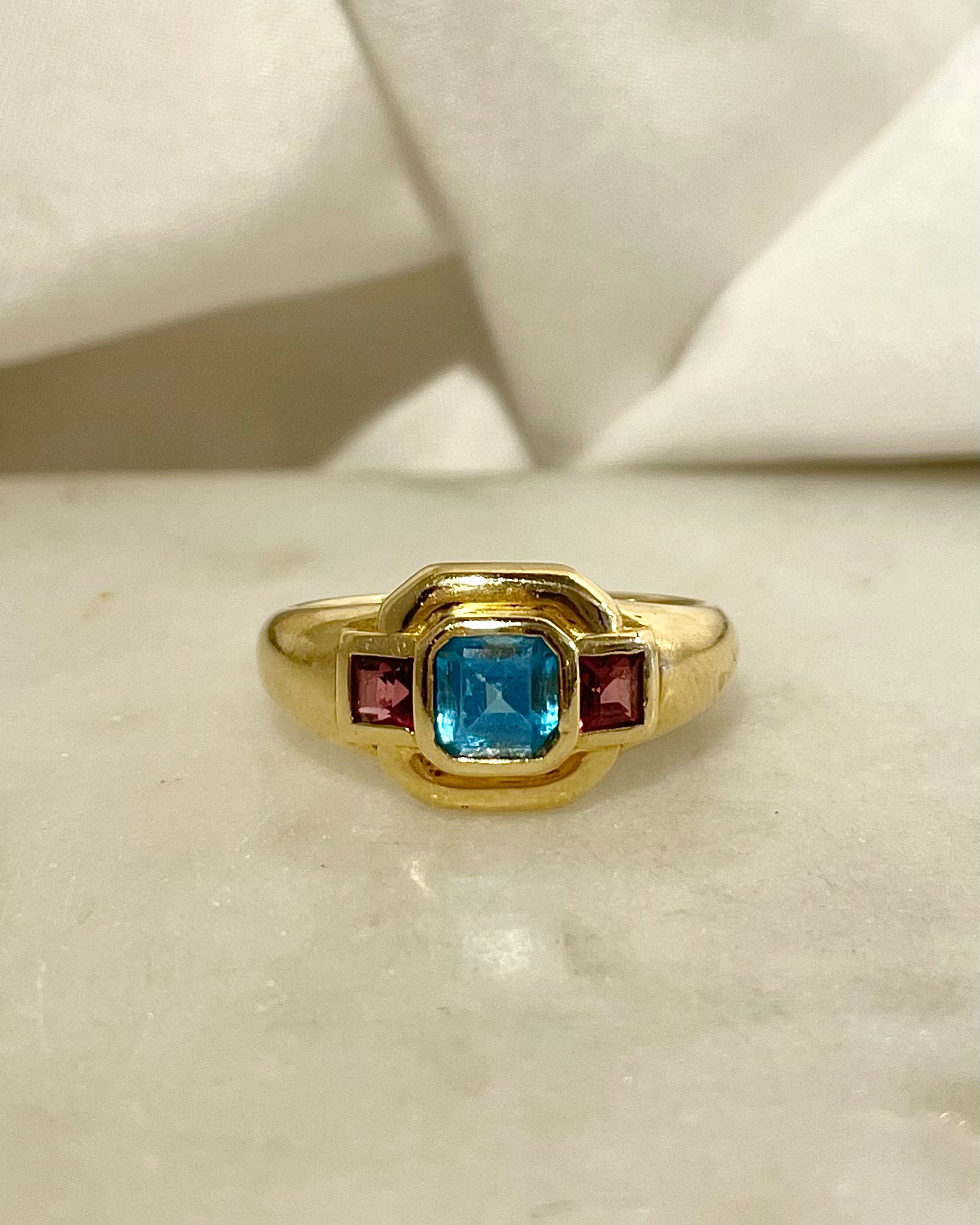 Bague Jonc Trilogie Topaze 0.86 carat & Tourmalines "Linette"