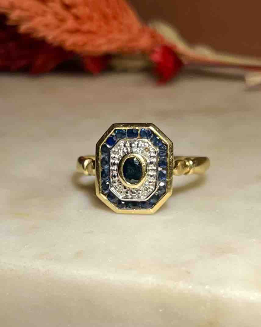 Art Deco Style Ring Sapphires & Diamonds "Agate"