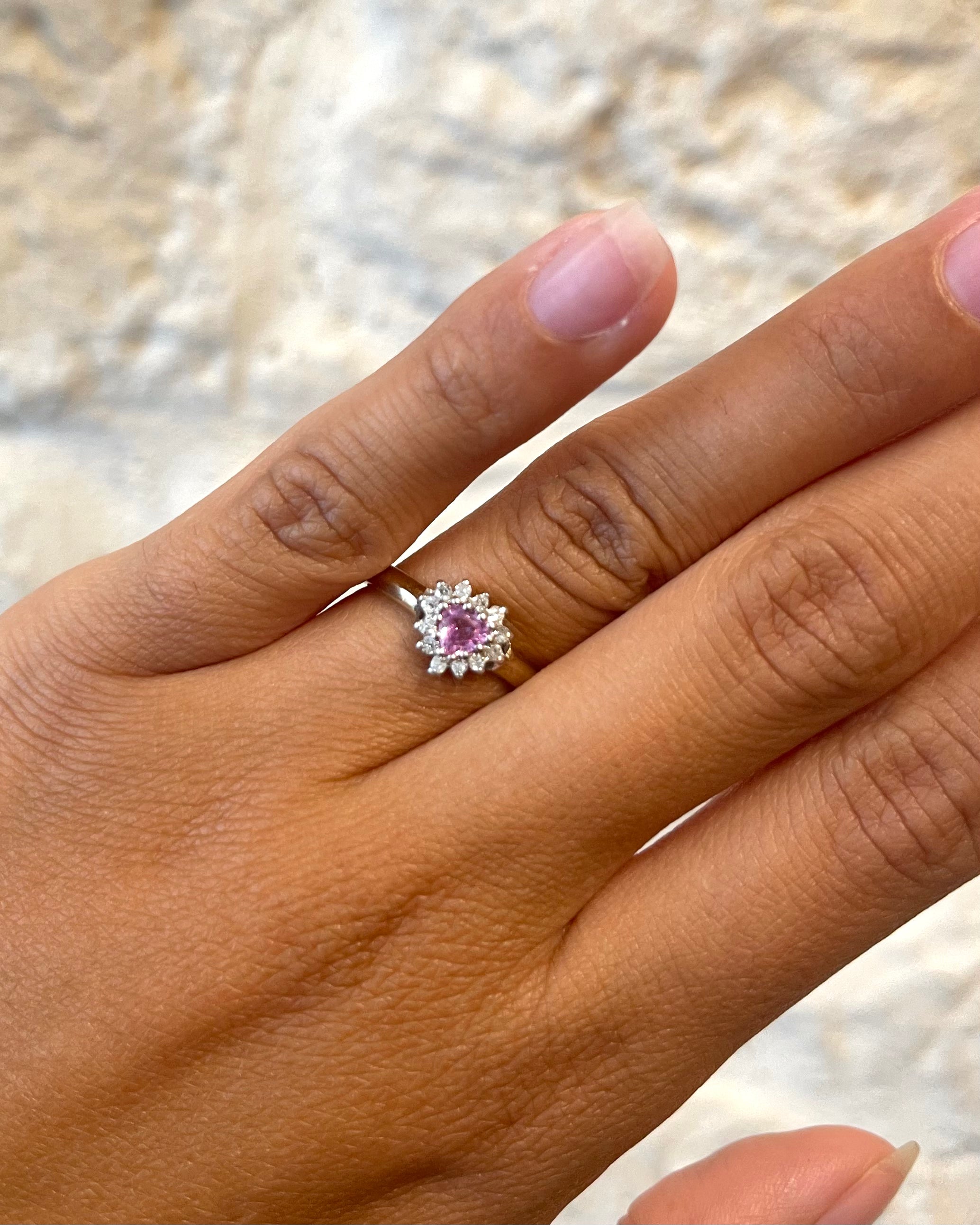 Bague Marguerite Cœur Saphir rose & Diamants "Chloé"