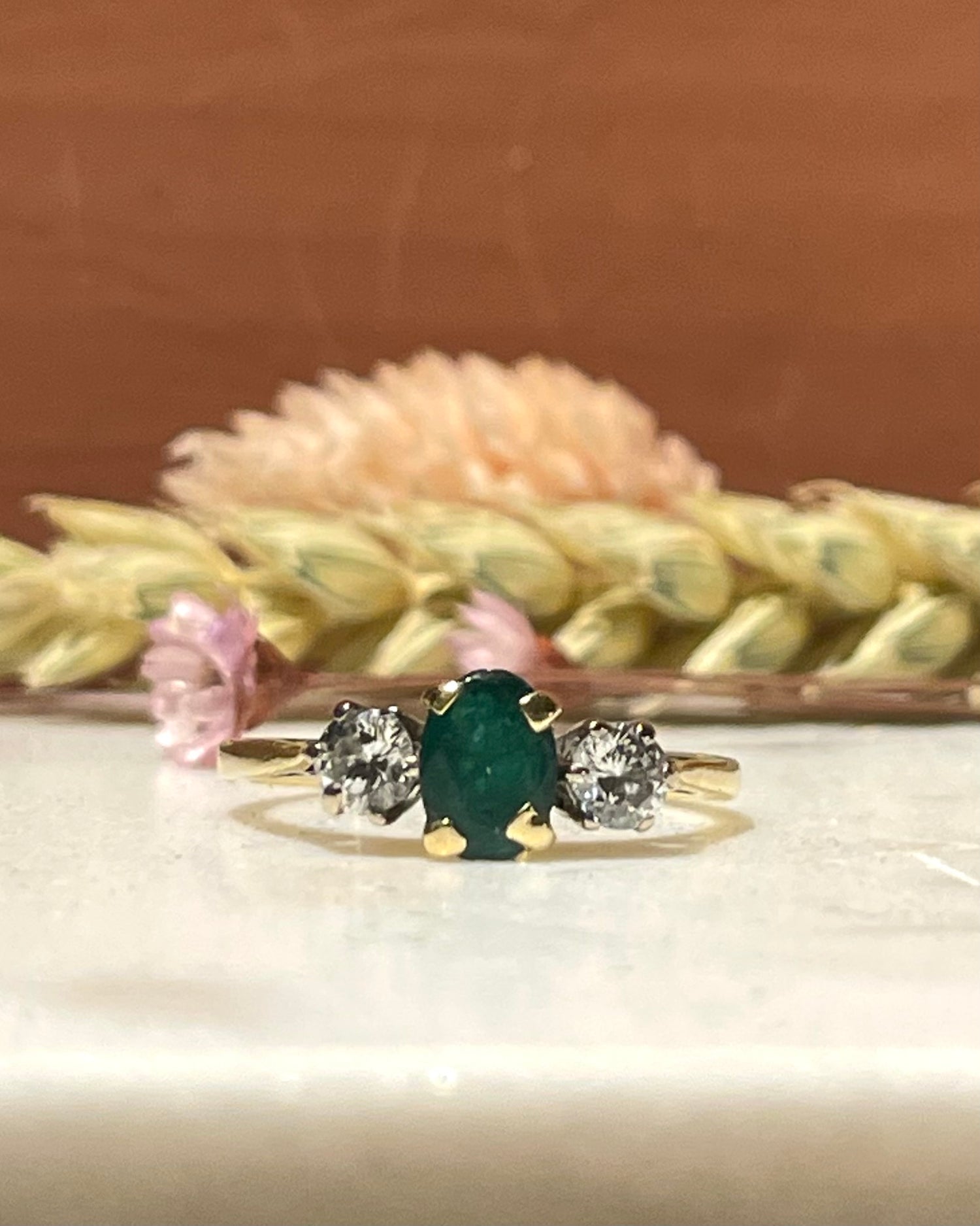0.50 carat Emerald & Diamond Trilogy Ring "Valentine"