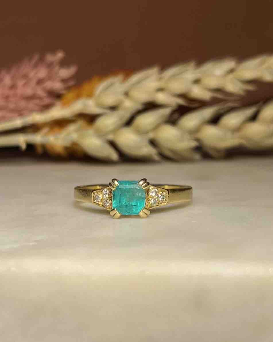 "Lotte" Emerald and Diamond Trilogy Ring