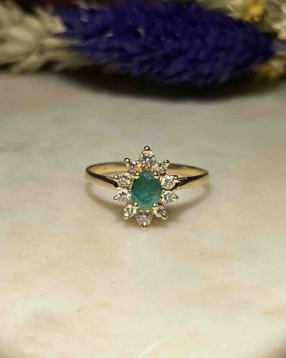 "Adelie" Emerald & Diamond Daisy Ring