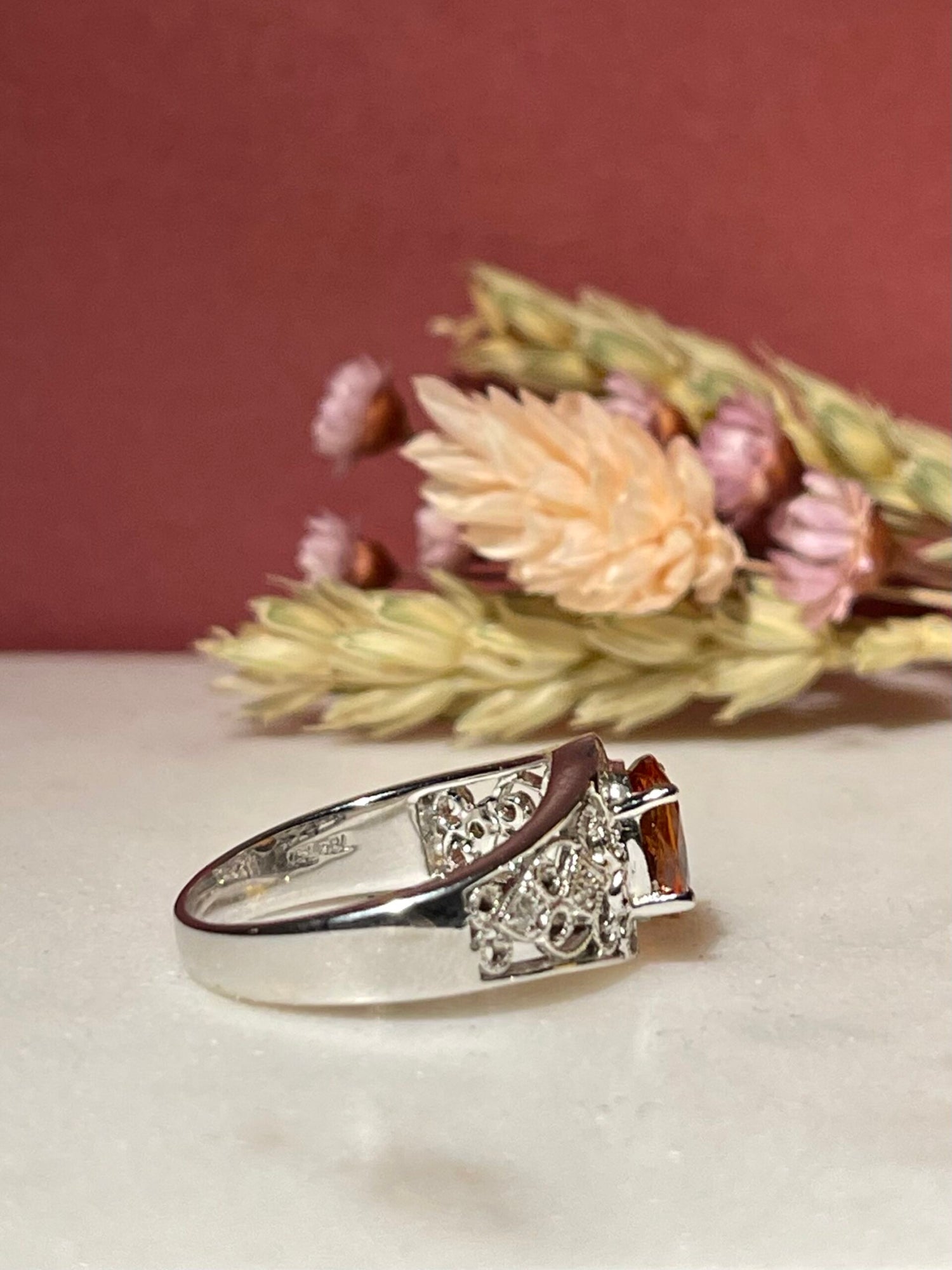 Bague Jonc vintage Grenat Spessartite 1.60 carat & diamants "Denise"