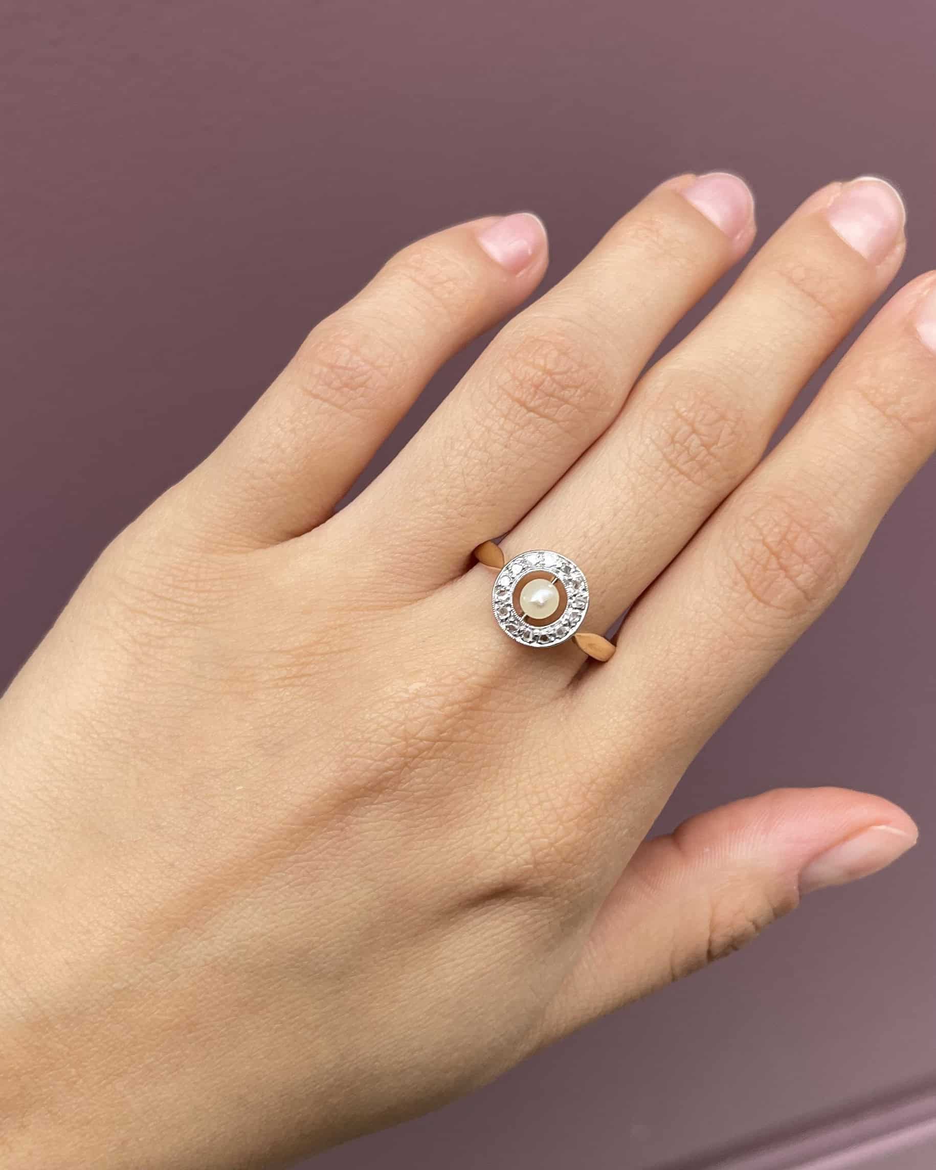 Bague Art-Déco Perle & Diamants "Azili"