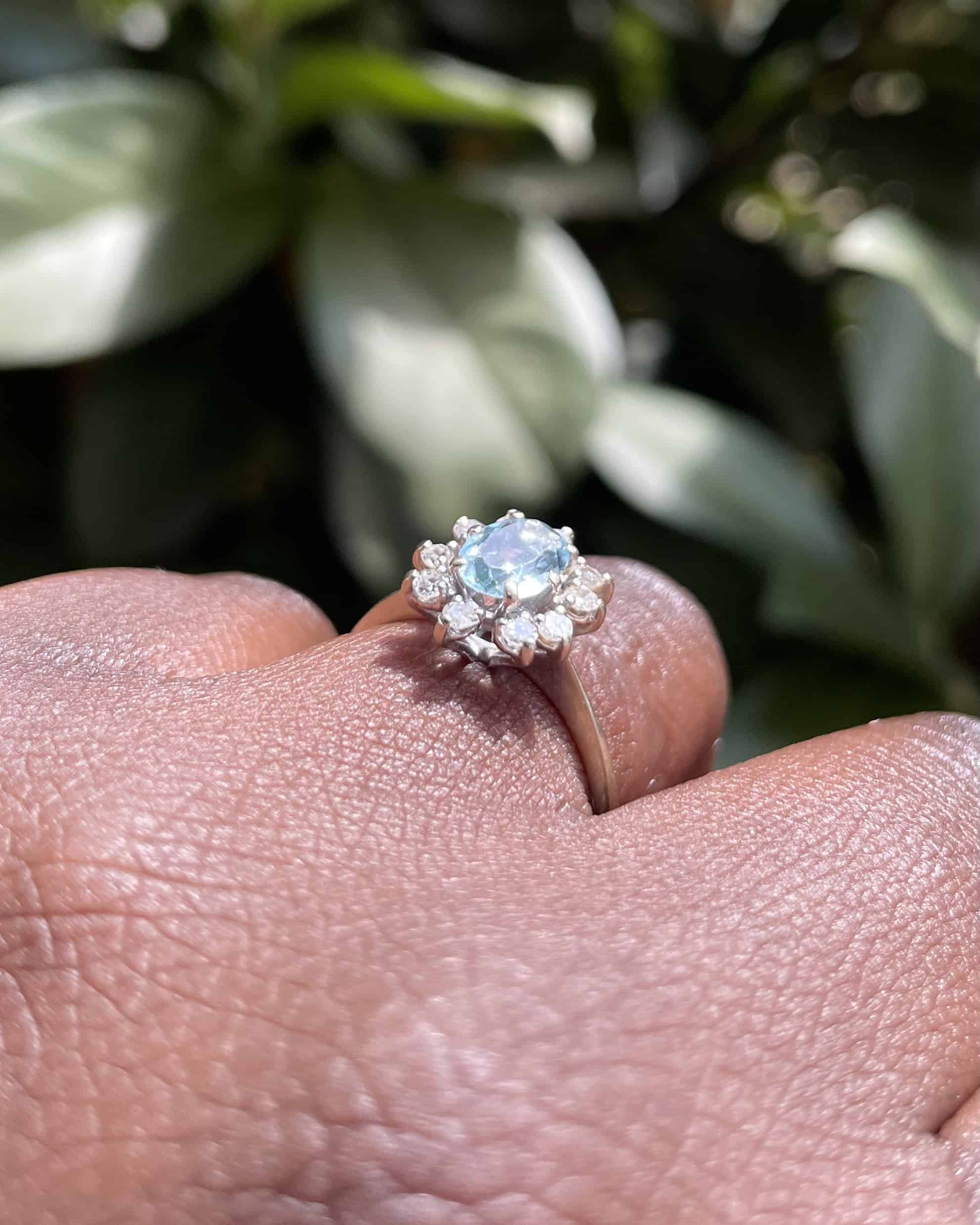 Bague Marguerite Aigue-Marine et Diamants "Umiko"