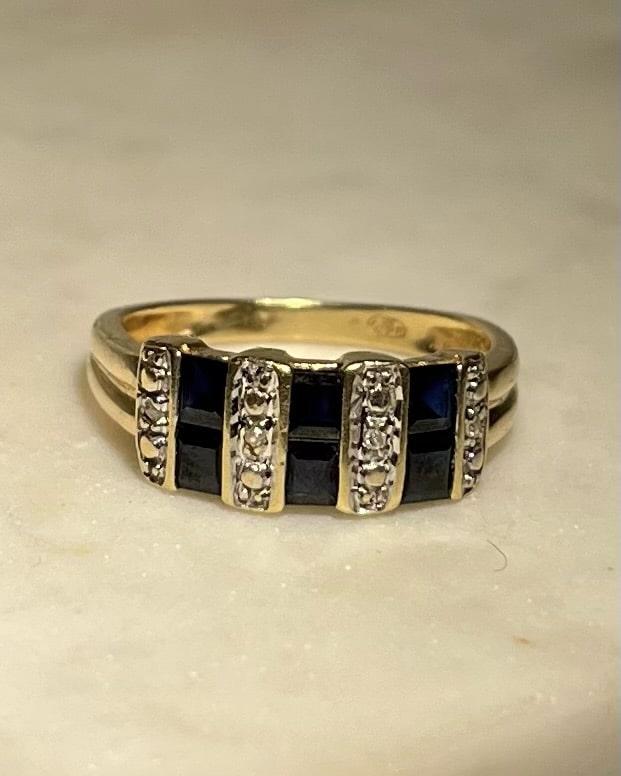 Art Deco Style Sapphire & Diamond Ring "Nara"