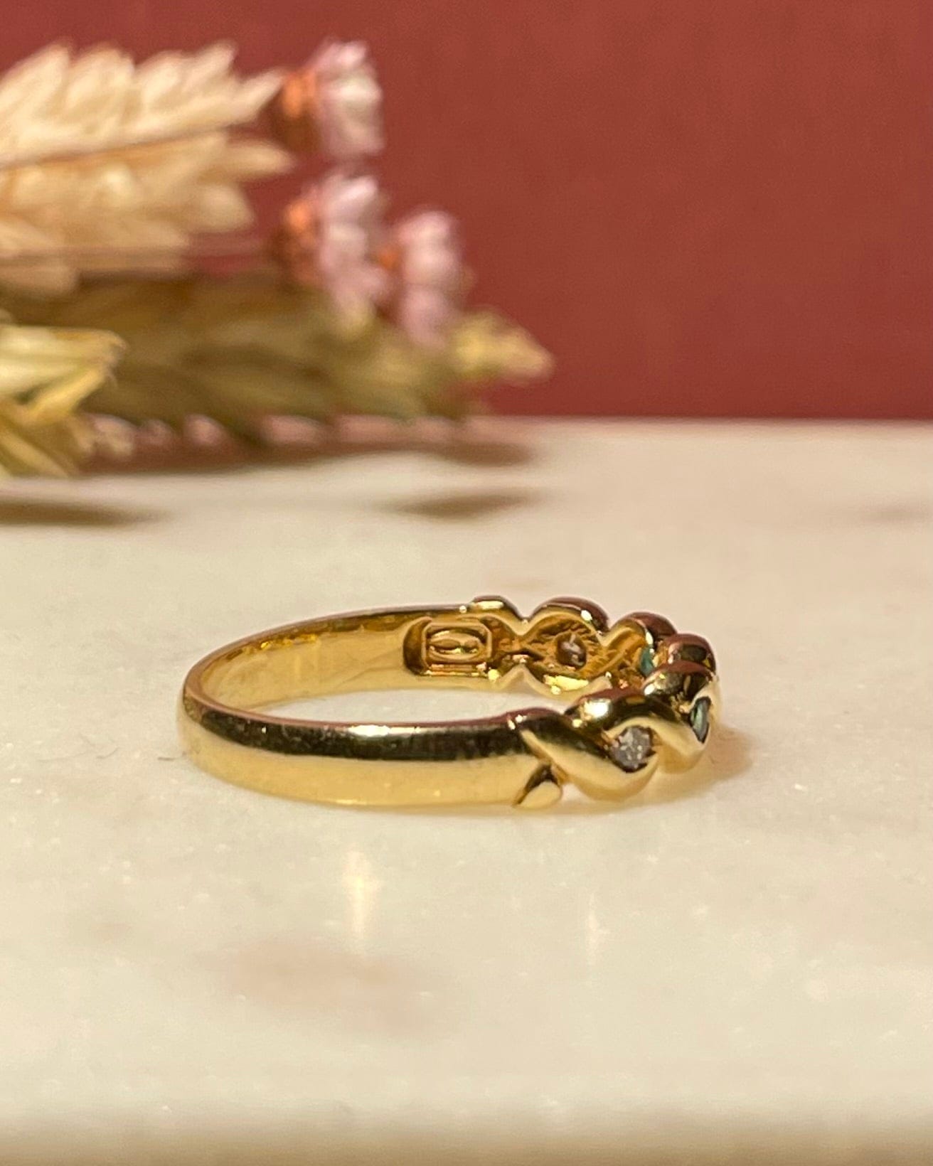 "Monica" Emerald & Diamond Half Wedding Band