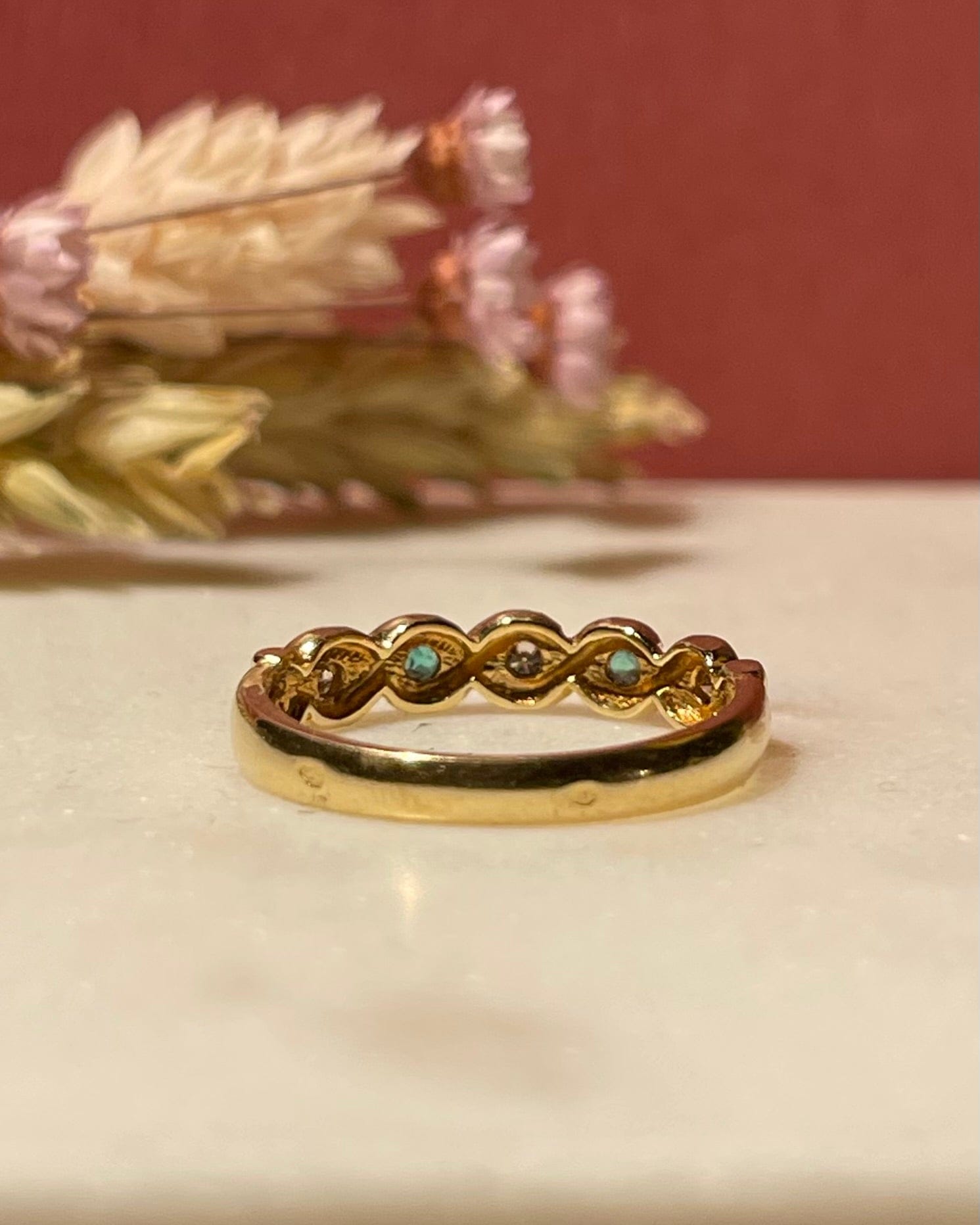 "Monica" Emerald & Diamond Half Wedding Band