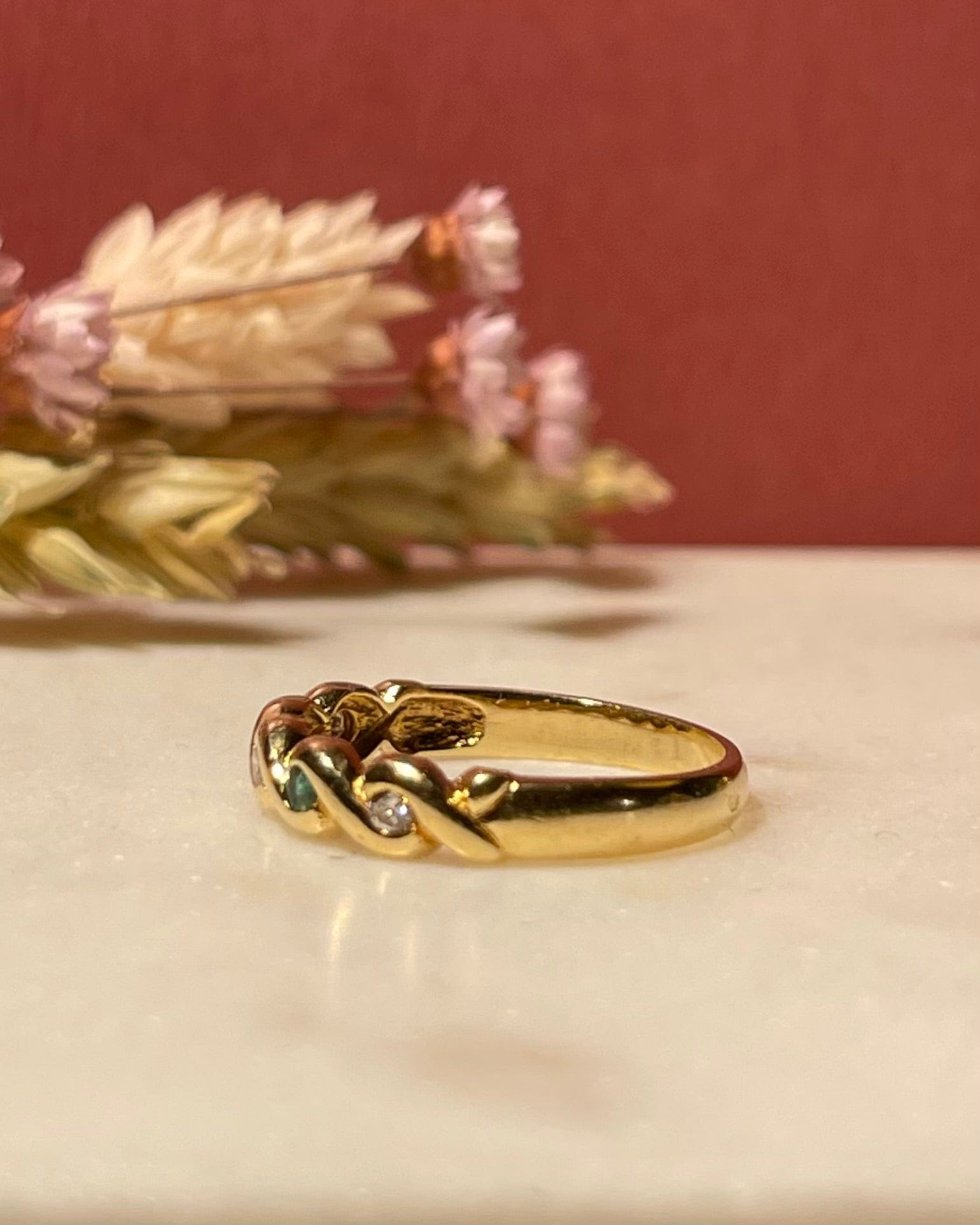 "Monica" Emerald & Diamond Half Wedding Band