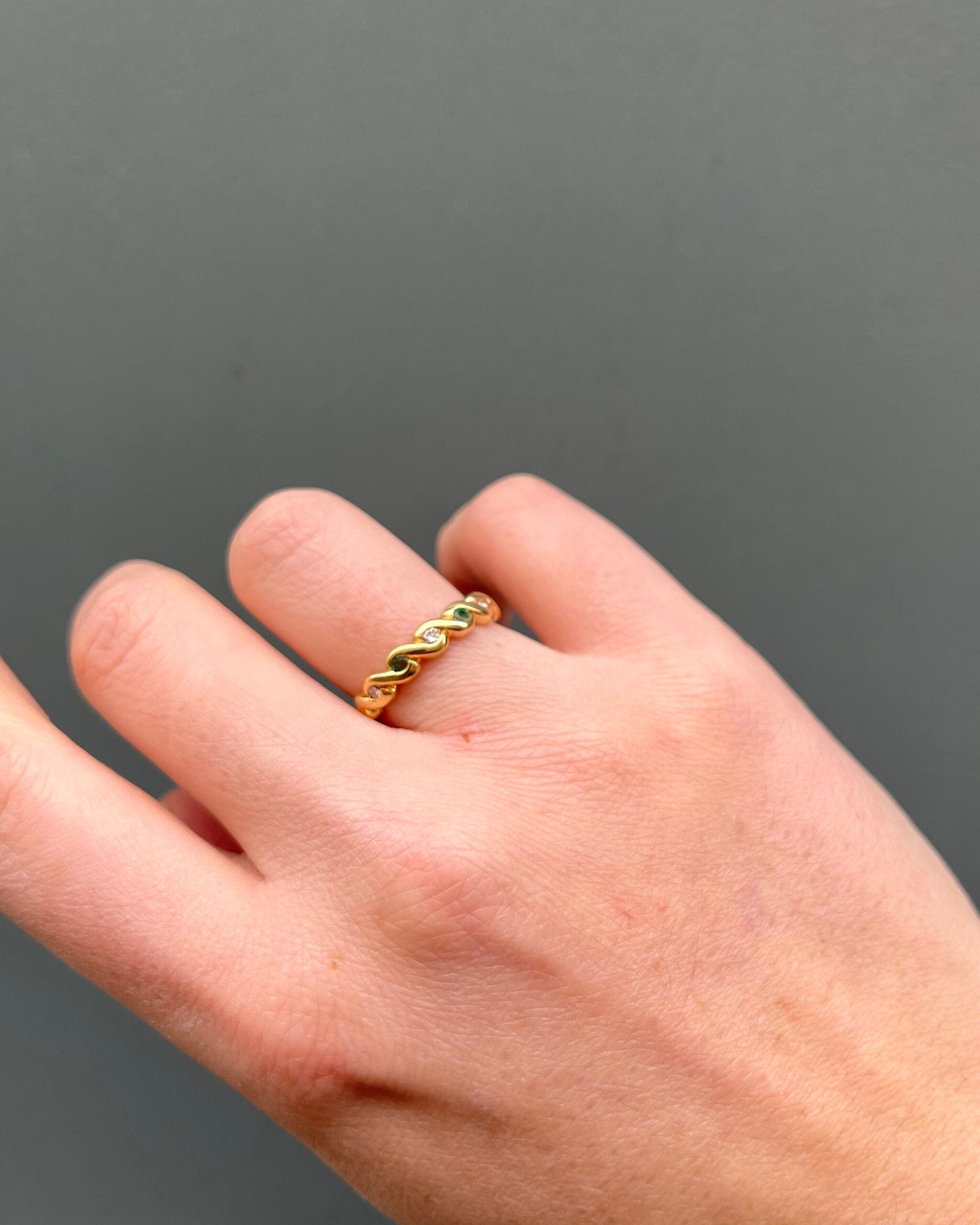 "Monica" Emerald & Diamond Half Wedding Band