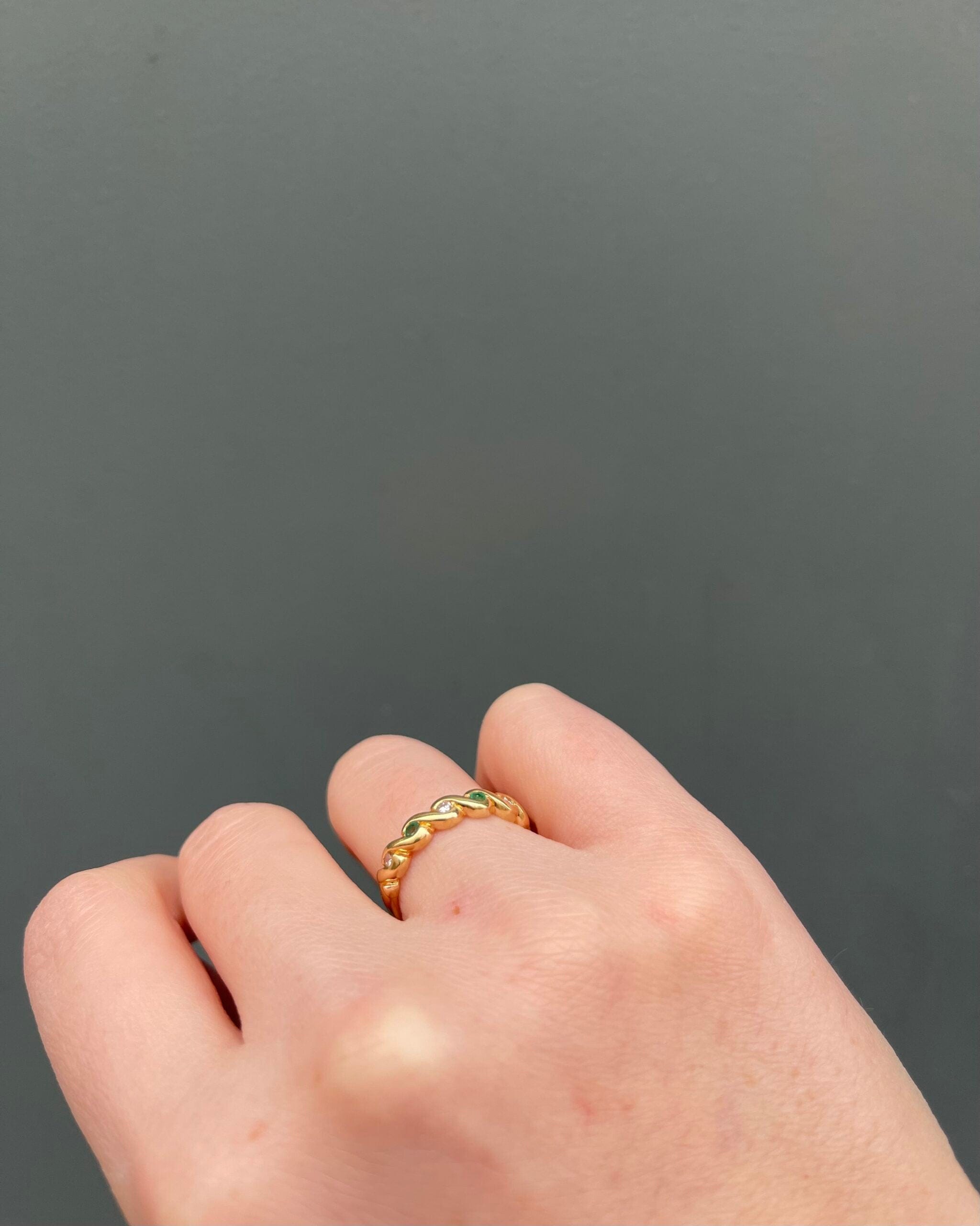 "Monica" Emerald & Diamond Half Wedding Band