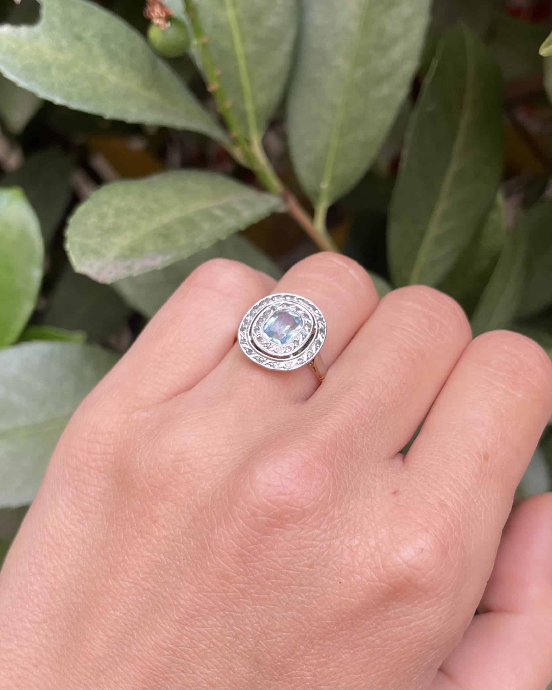 Art Deco style ring with 0.80 carat Aquamarine and Diamonds "Milaya"