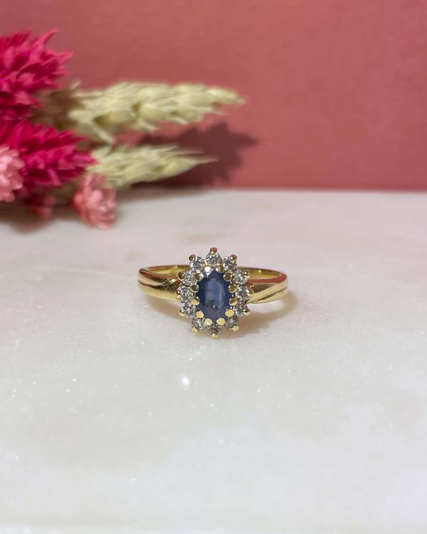 Anillo "Nélia" con margaritas de zafiro y diamantes