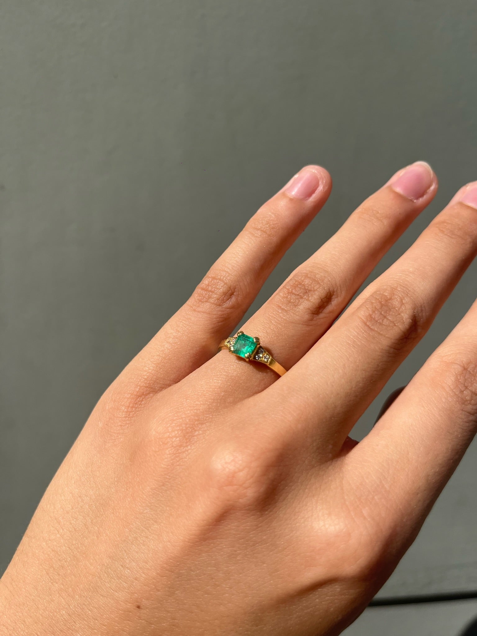"Lotte" Emerald and Diamond Trilogy Ring