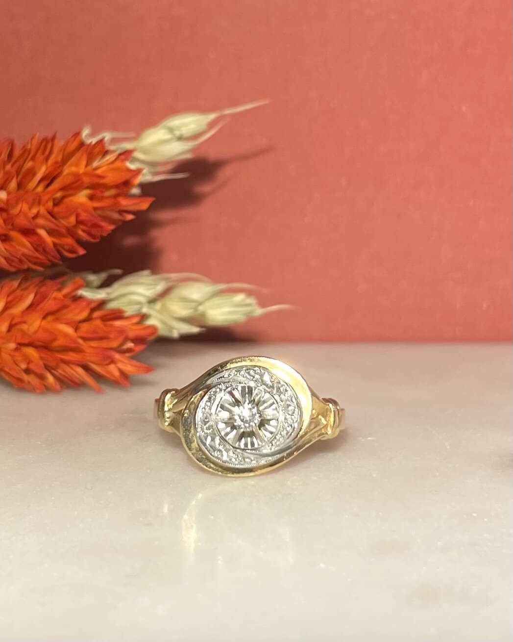 Bague Vintage Tourbillon Art-Deco Diamant "Erine" - Elliade Paris