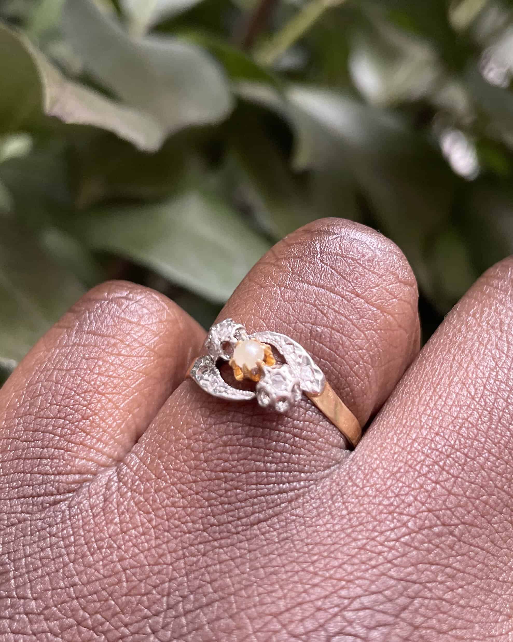 Bague Tourbillon Art-Déco Perle et Diamants "Lénaelle"
