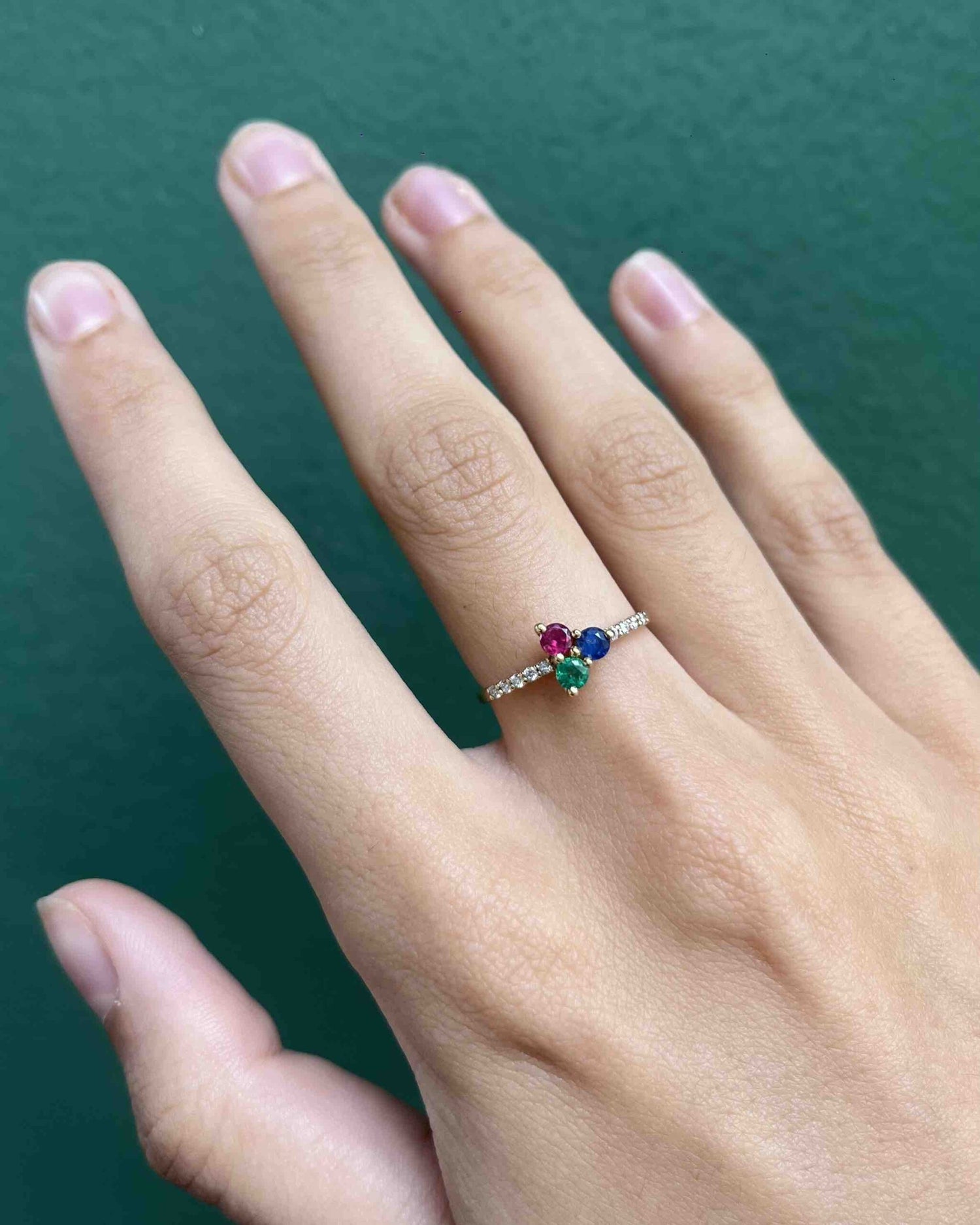 "Flavia" Sapphire Emerald Ruby & Diamond Ring