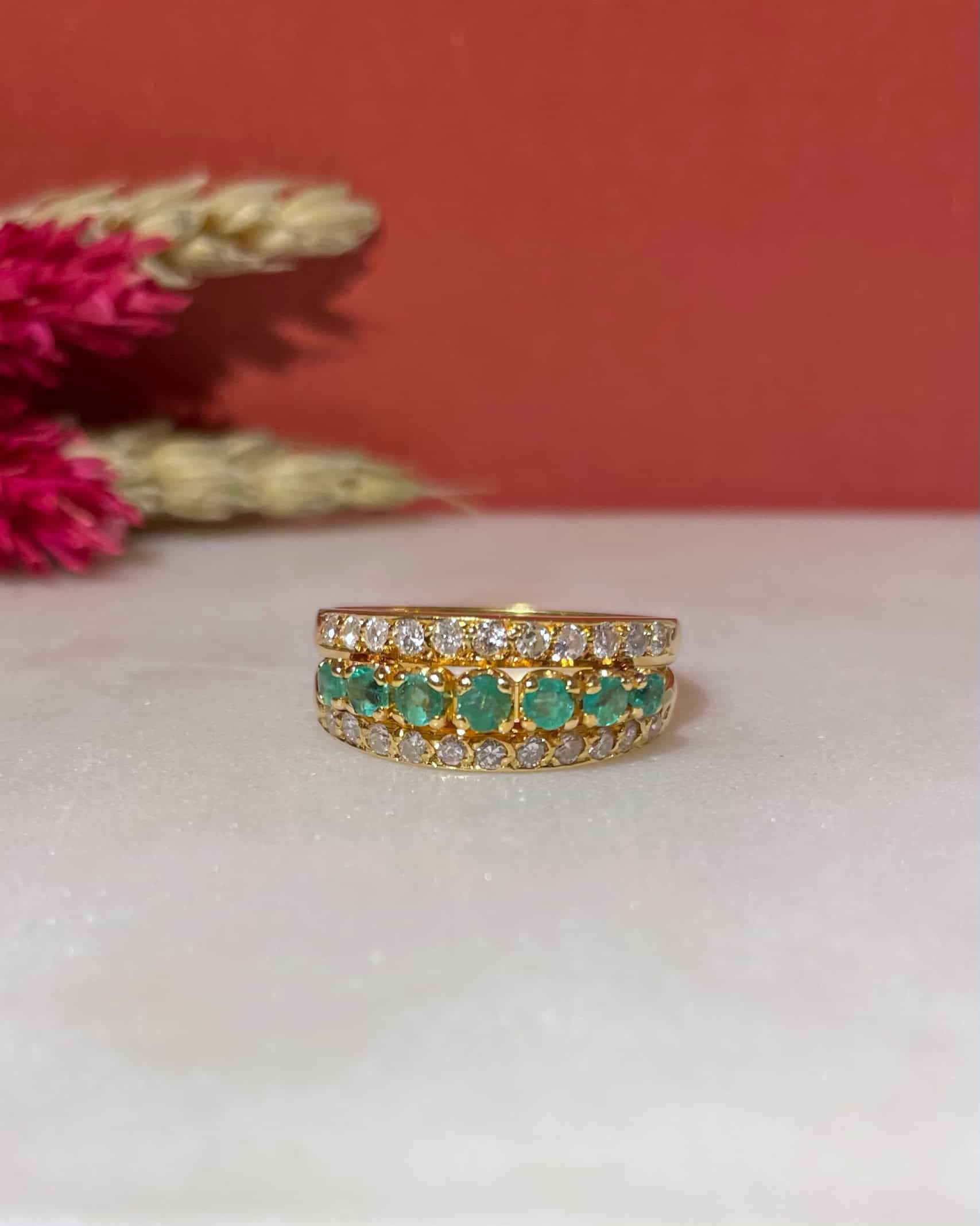Jonc Vintage Emeraudes & Diamants "Alama" - Elliade Paris
