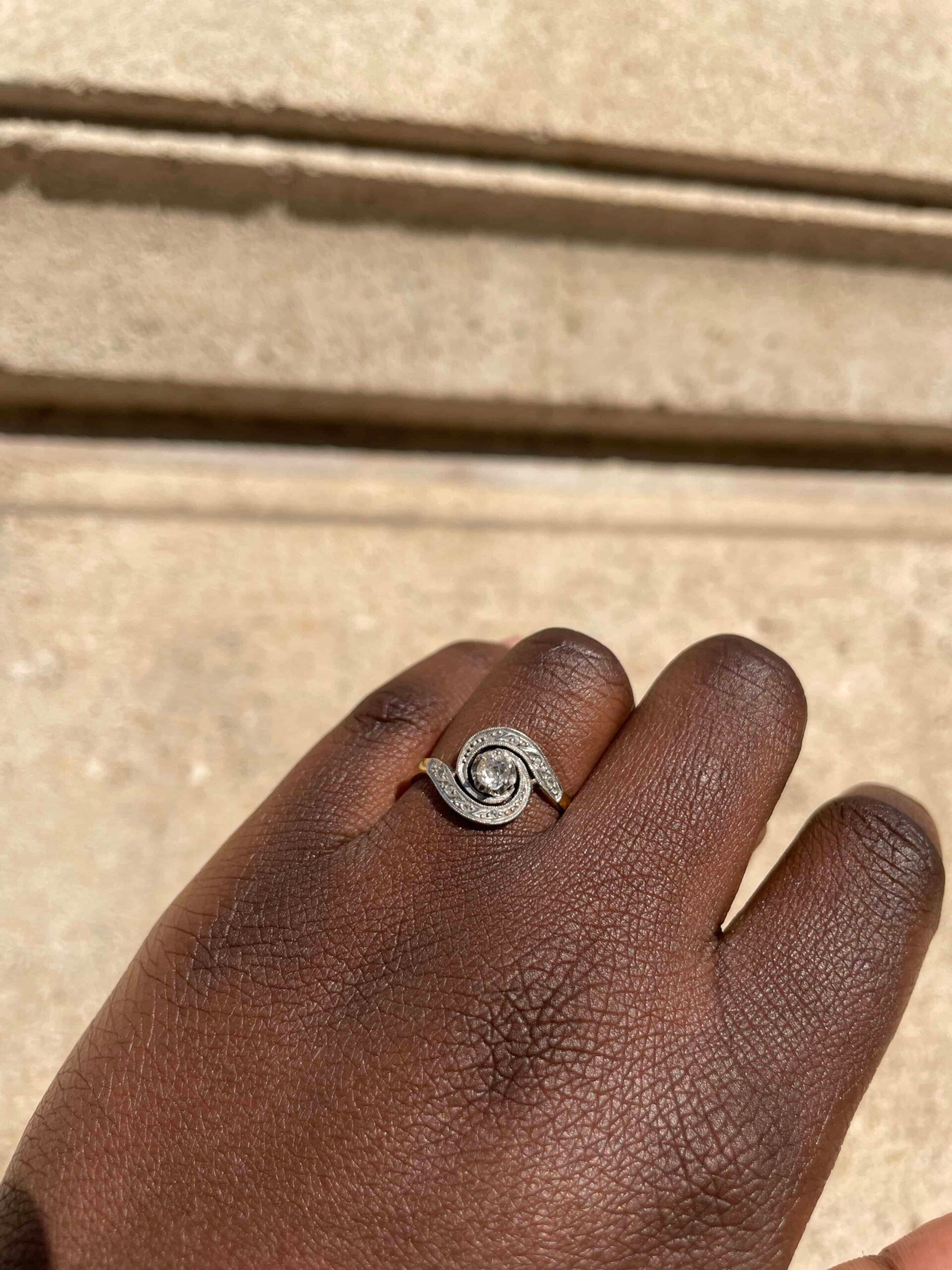 Art Deco 9 Diamond Tourbillon Ring "Mary"