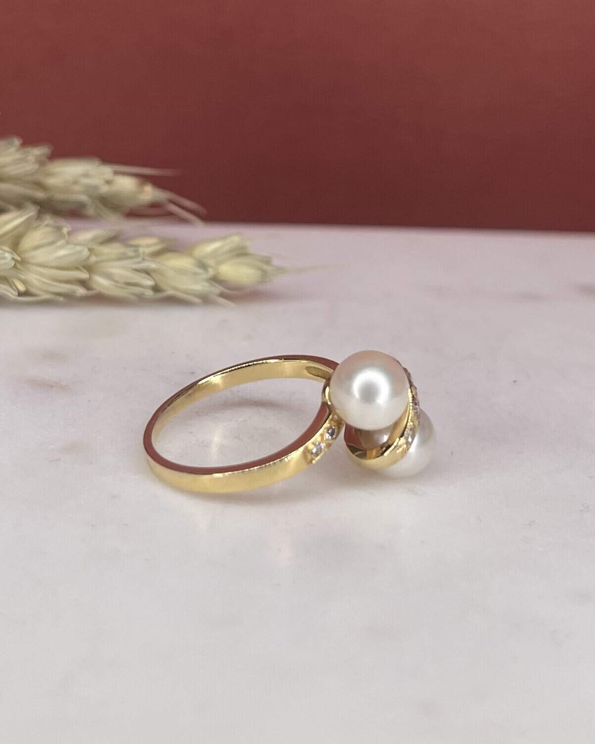 Bague Vintage Toi & Moi Perles & Diamants "Dana"