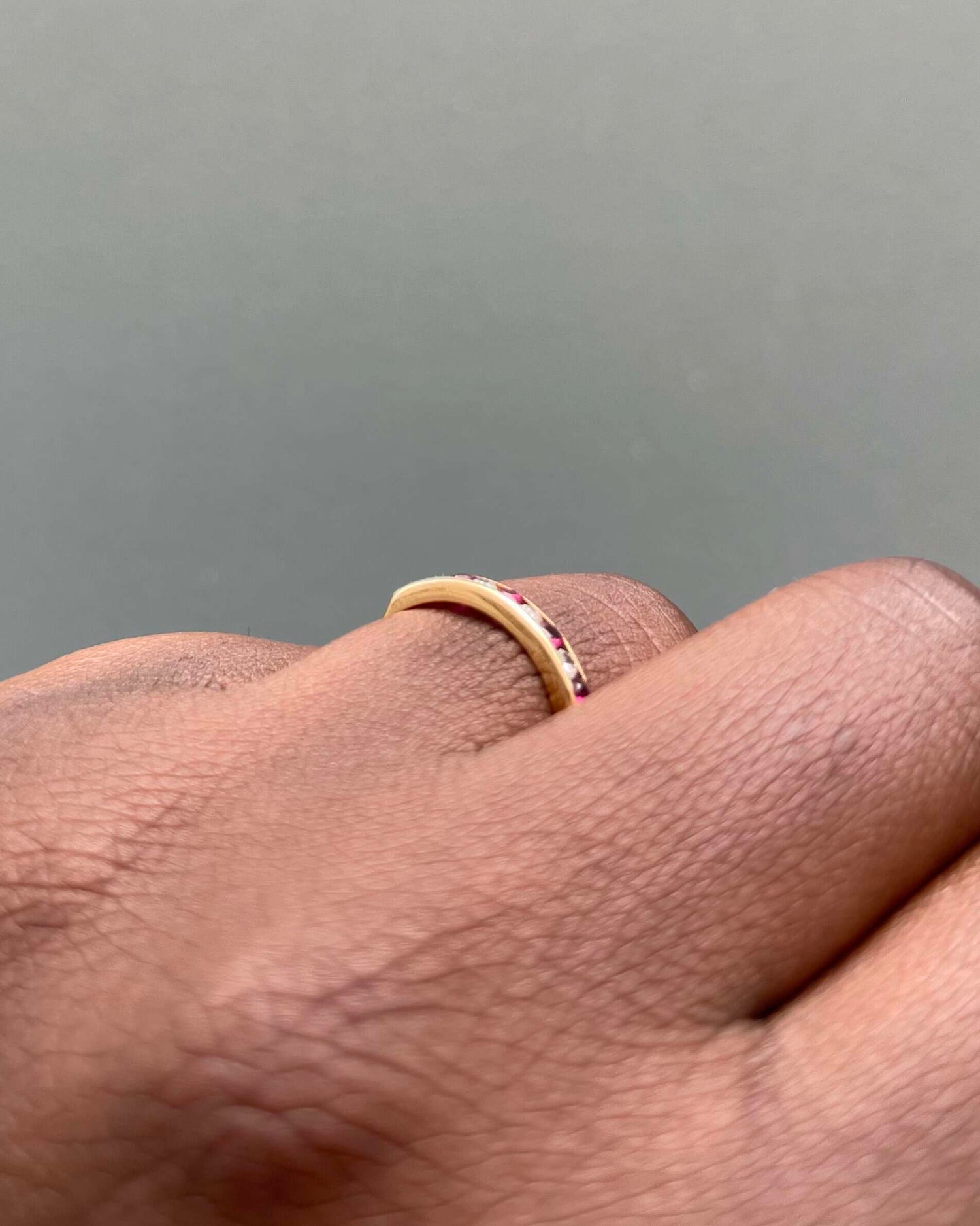 "Armelle" Ruby & Diamond Half Wedding Band