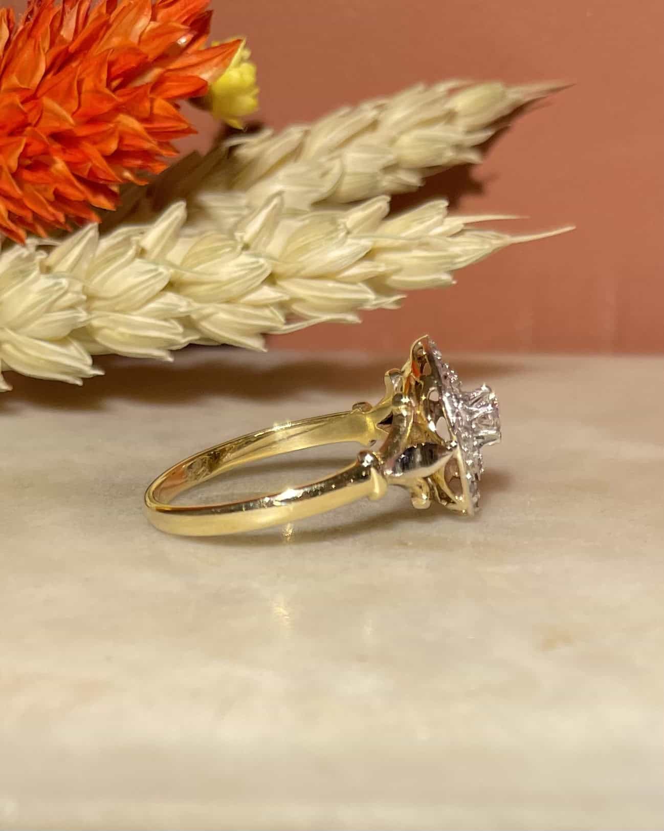 Bague Art-déco marguerite diamants & perle "Julia"