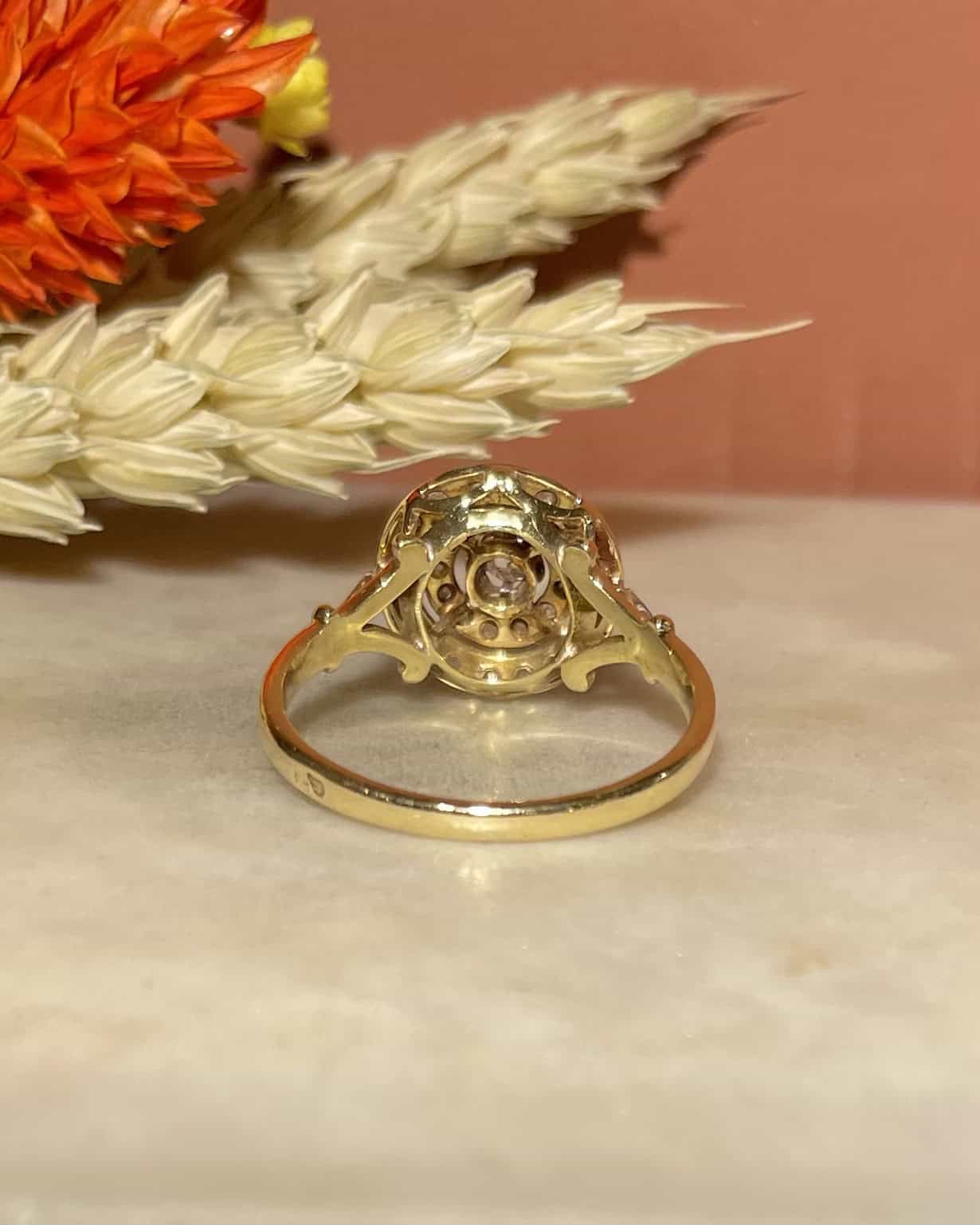 Bague Art-déco marguerite diamants & perle "Julia"
