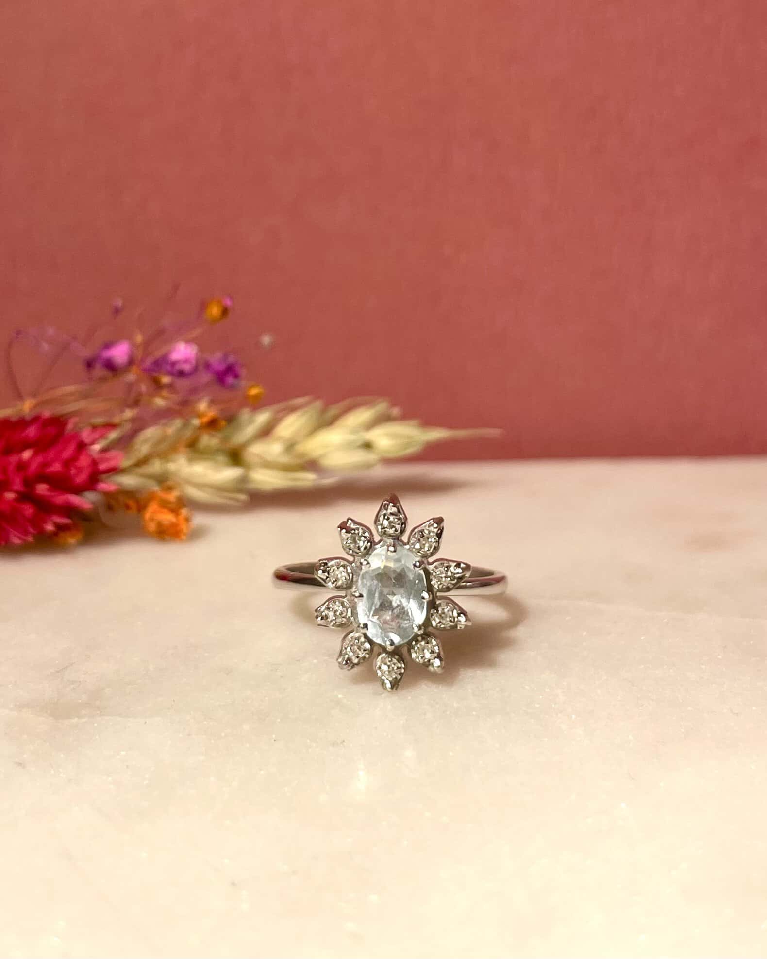 Bague Marguerite Aigue-Marine & Diamants "Lilia"