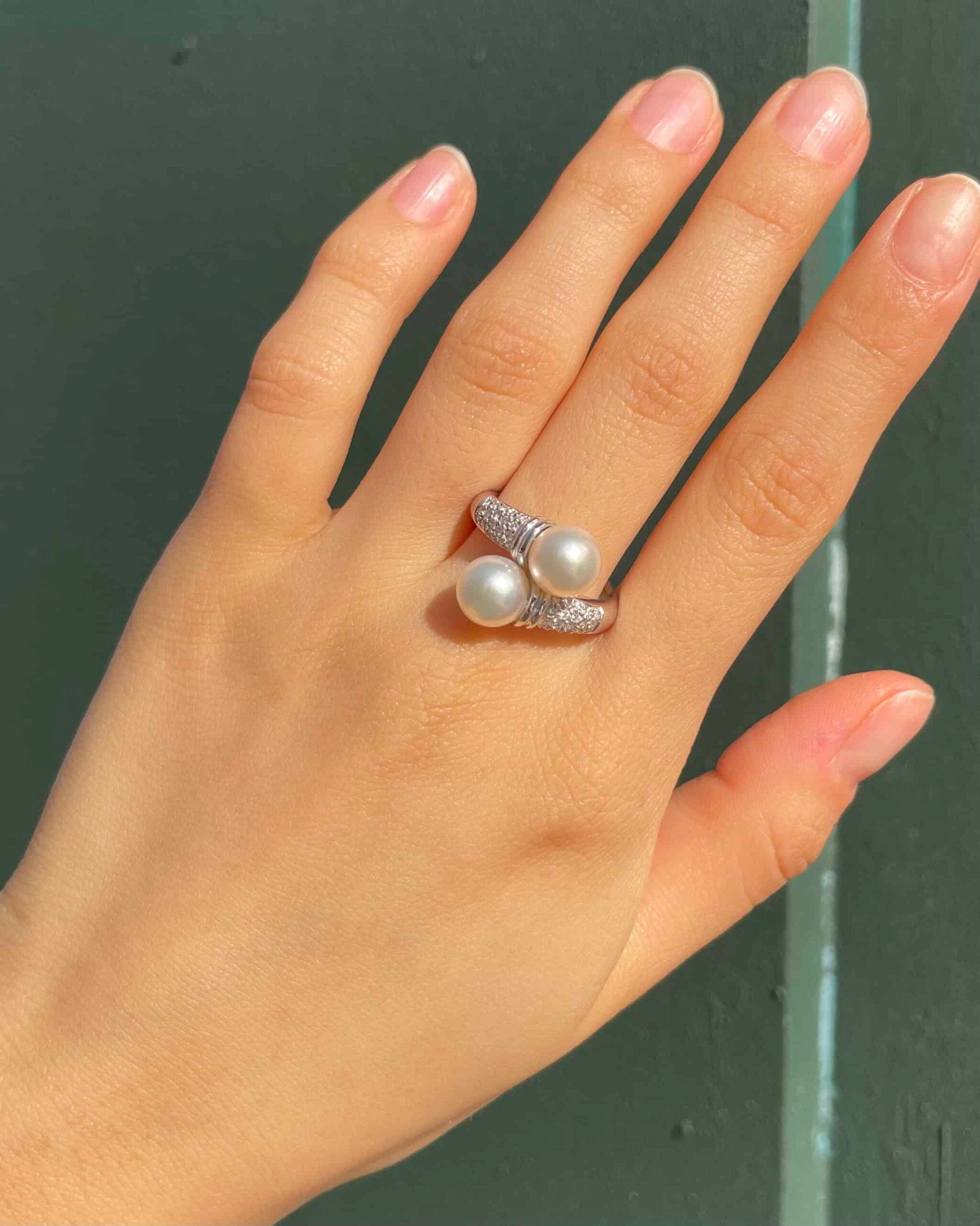 Bague Vintage Toi & Moi Perles & Diamants "Dania" - Elliade Paris