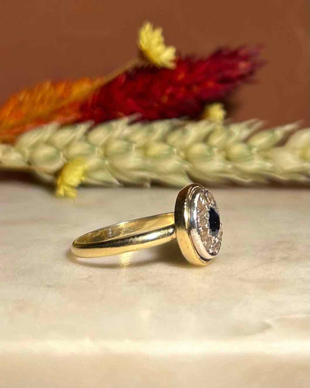 Bague style Art-déco Saphir & Diamants "Lisa"