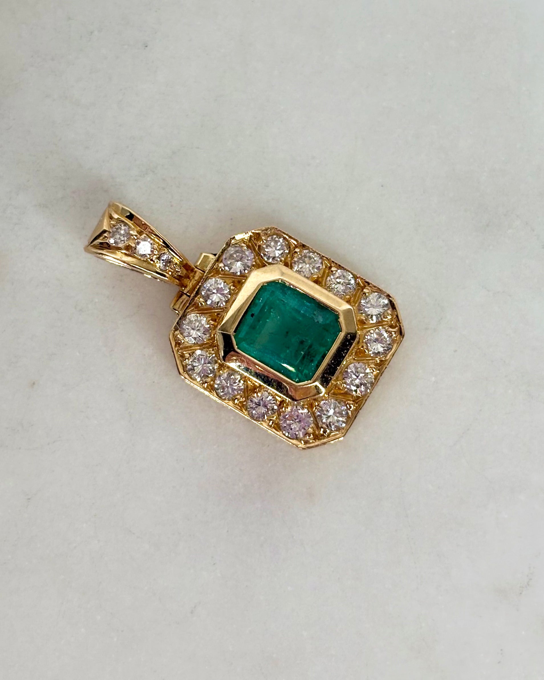 Pendentif Art Déco Émeraude 1.35 carat & Diamants 0.75 carat 4,67 g "Anaïs"