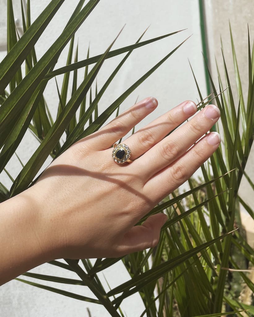 Bague Marguerite vintage saphir & diamants "Gabriella"